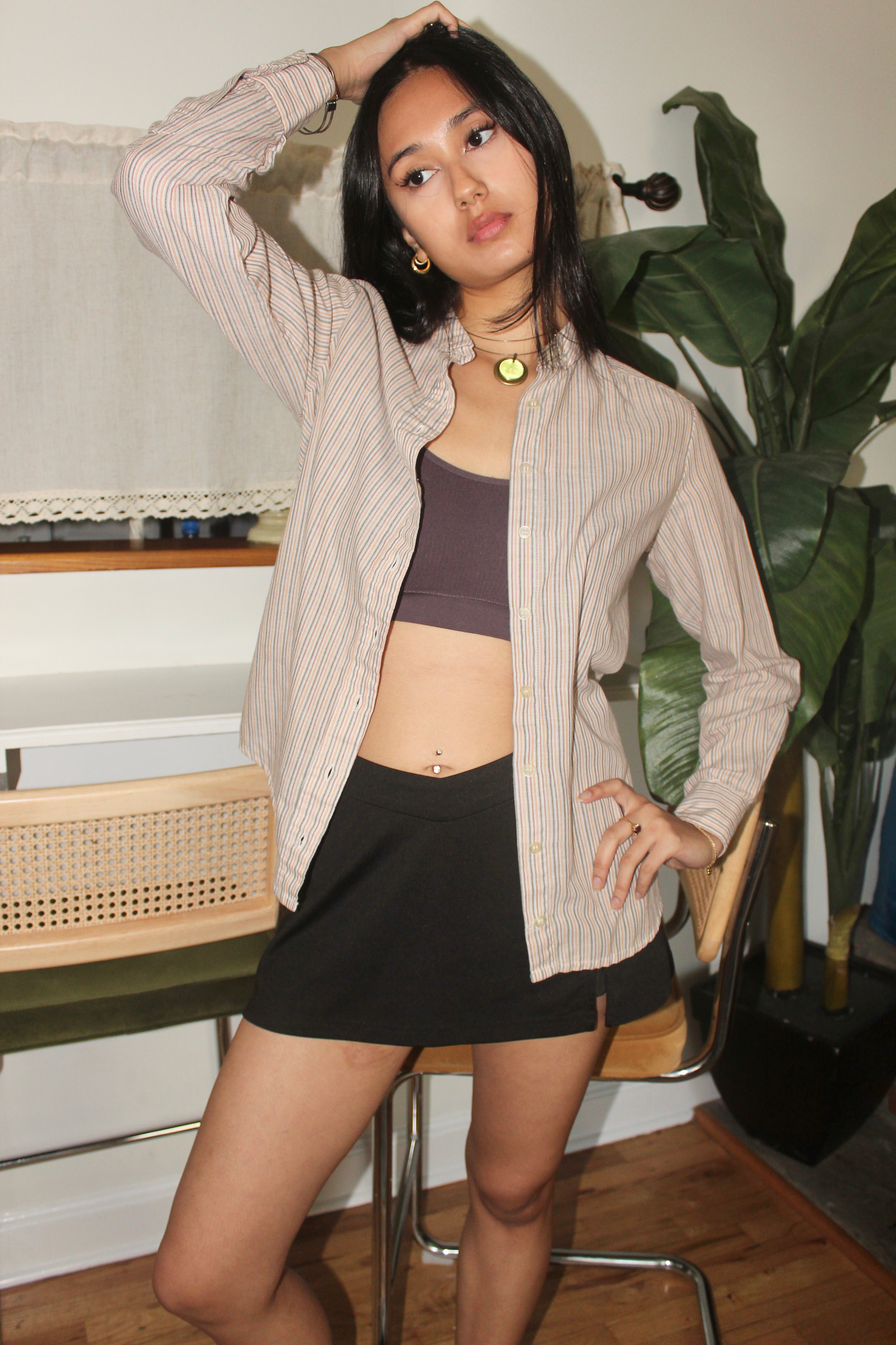 Vintage 90s Retro Striped Button Up (S/M)