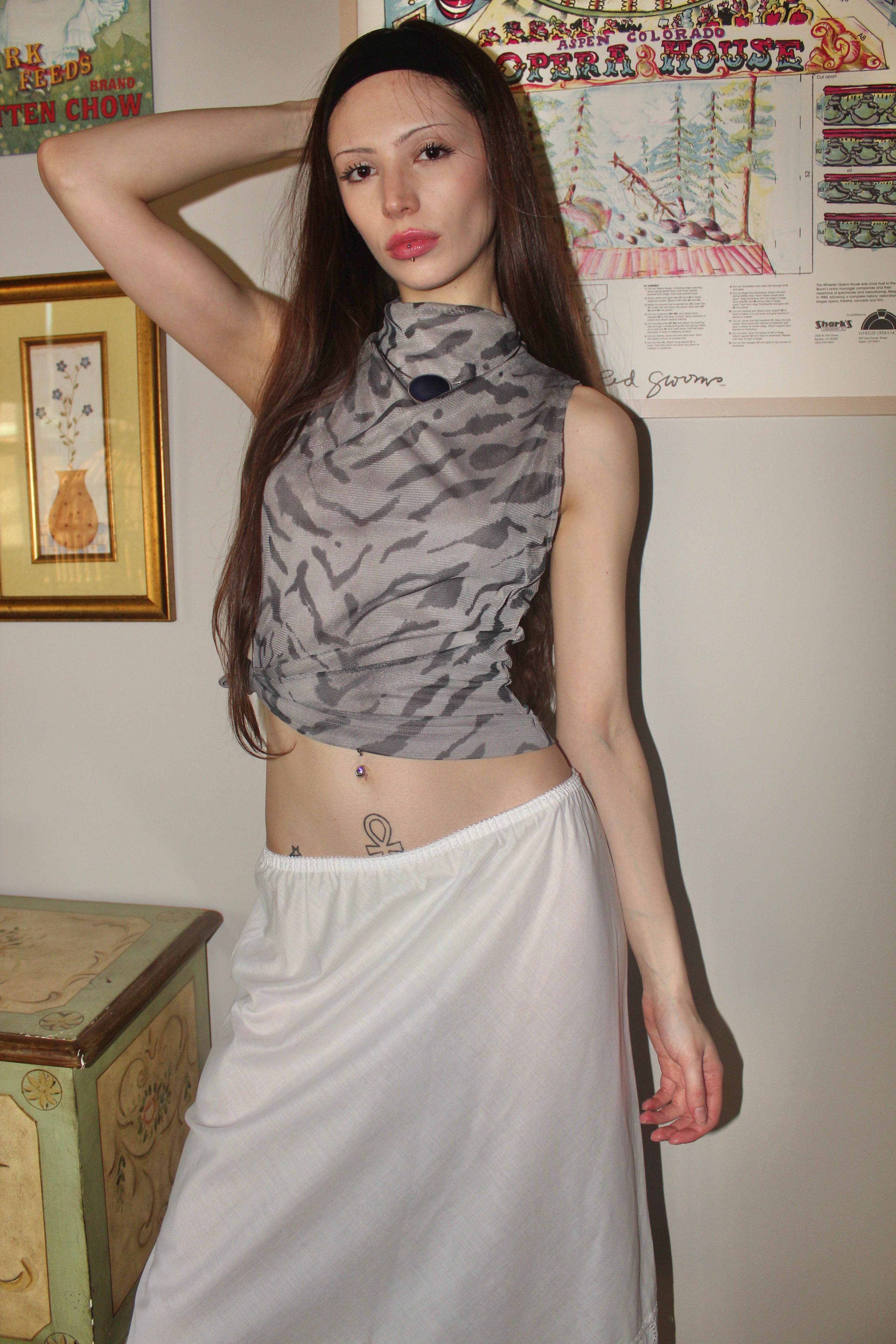 Vintage 90s Zebra Cowl Neck Top (M)