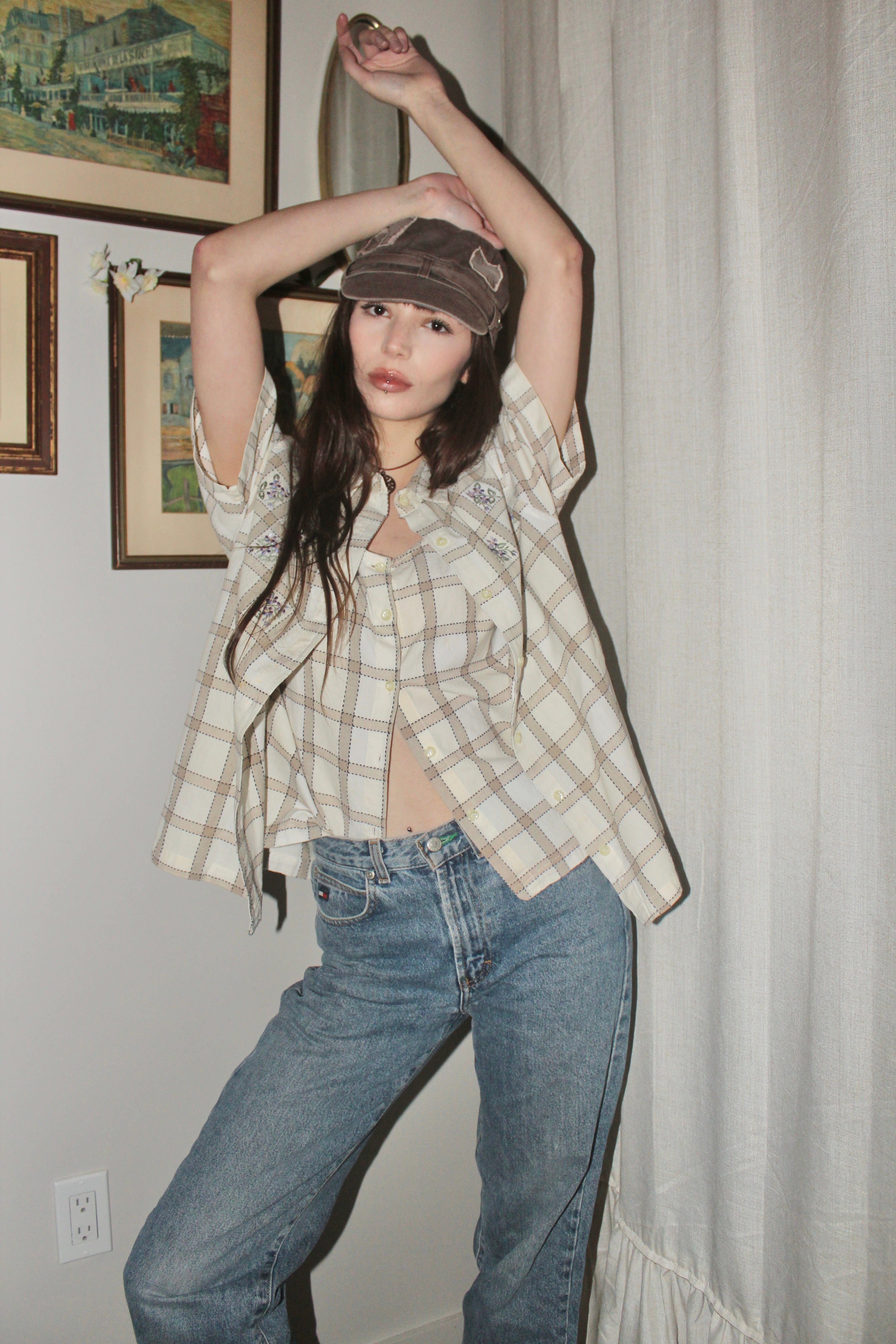 Vintage 90s Layered Plaid Button Up (M)