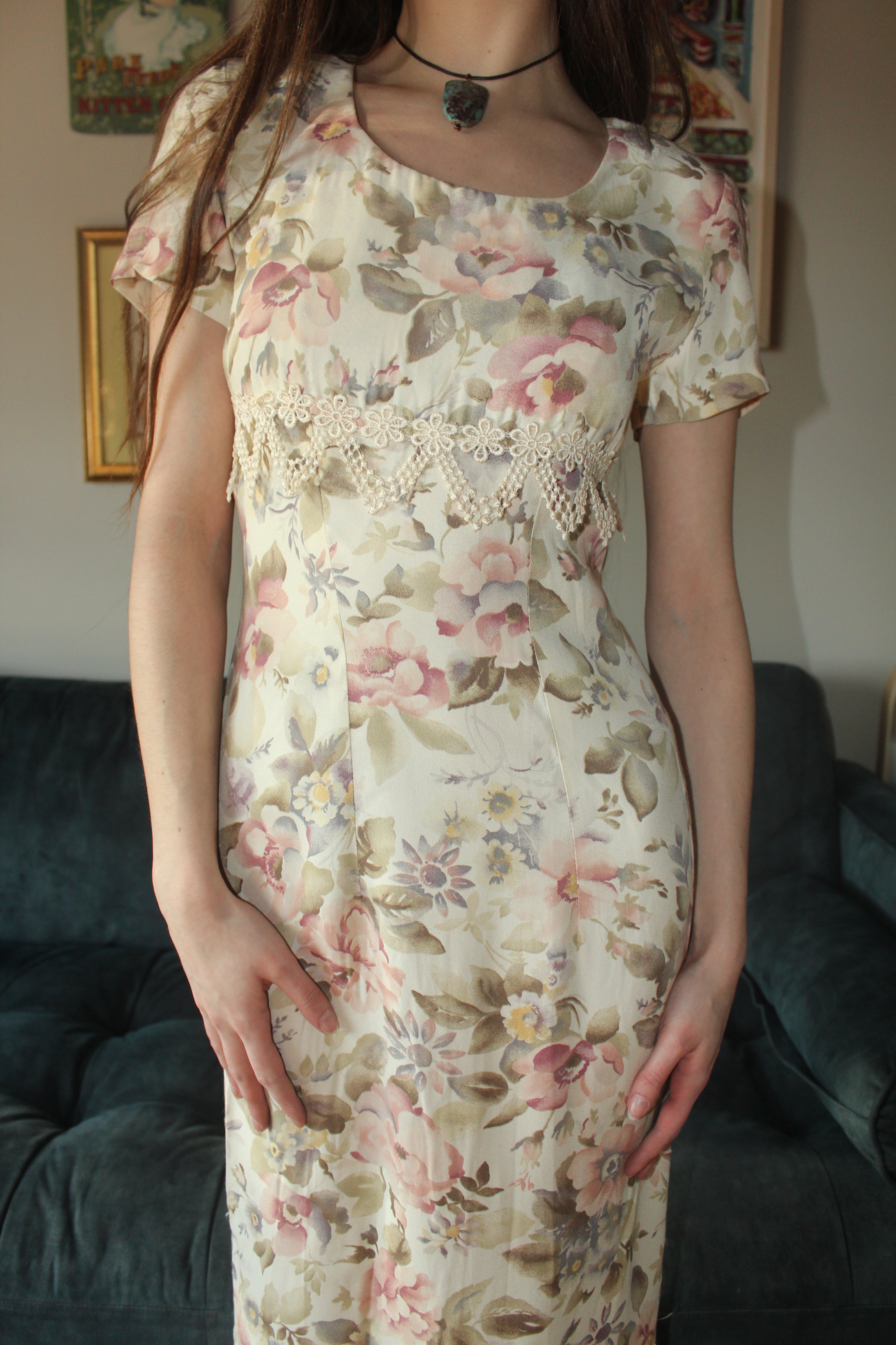 Vintage 80s Floral Prairie Midi Dress (S)