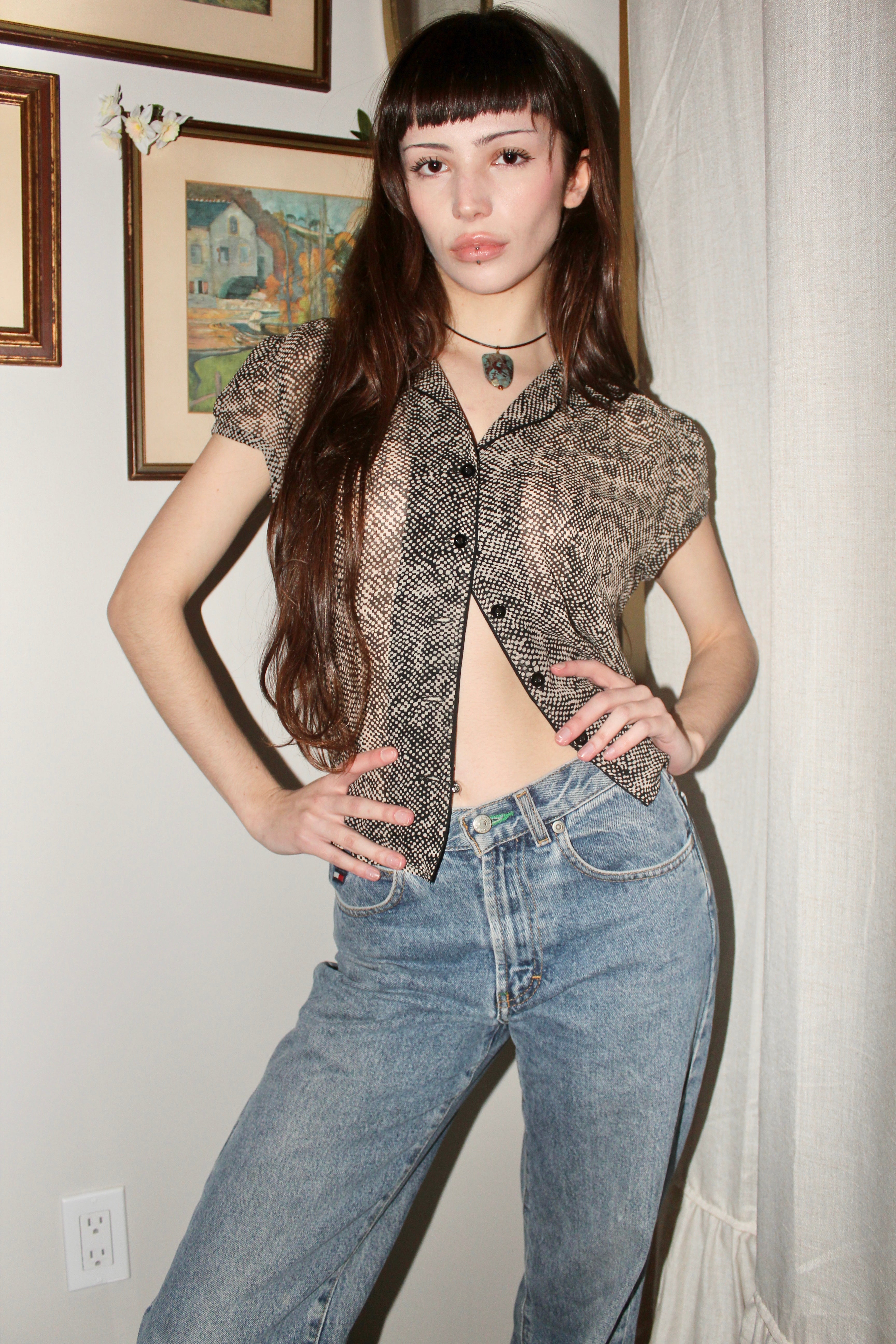 Vintage 90s Dainty Sheer Silk Blouse (S)