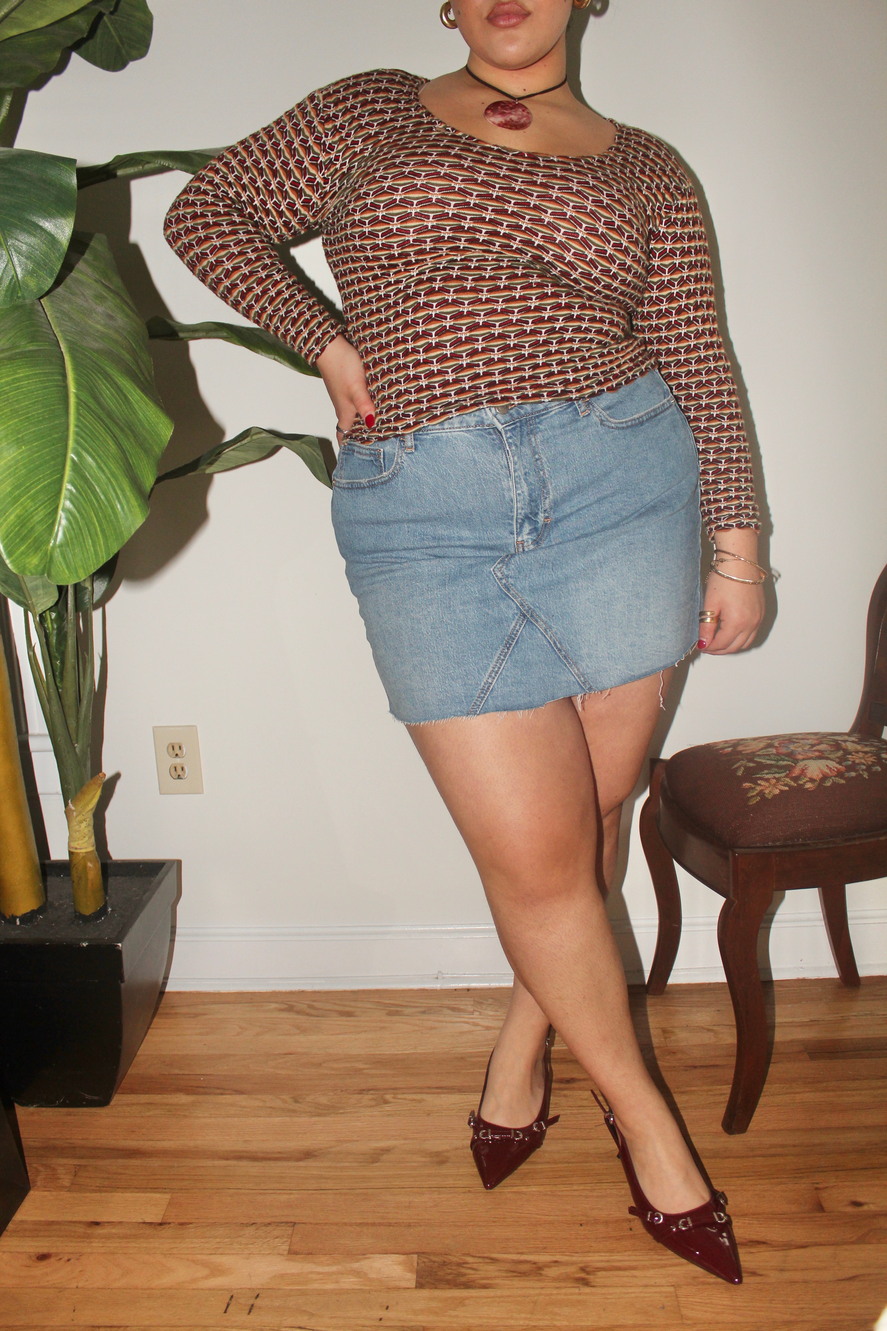 Vintage 90s Textured Stretchy Long Sleeve (L)