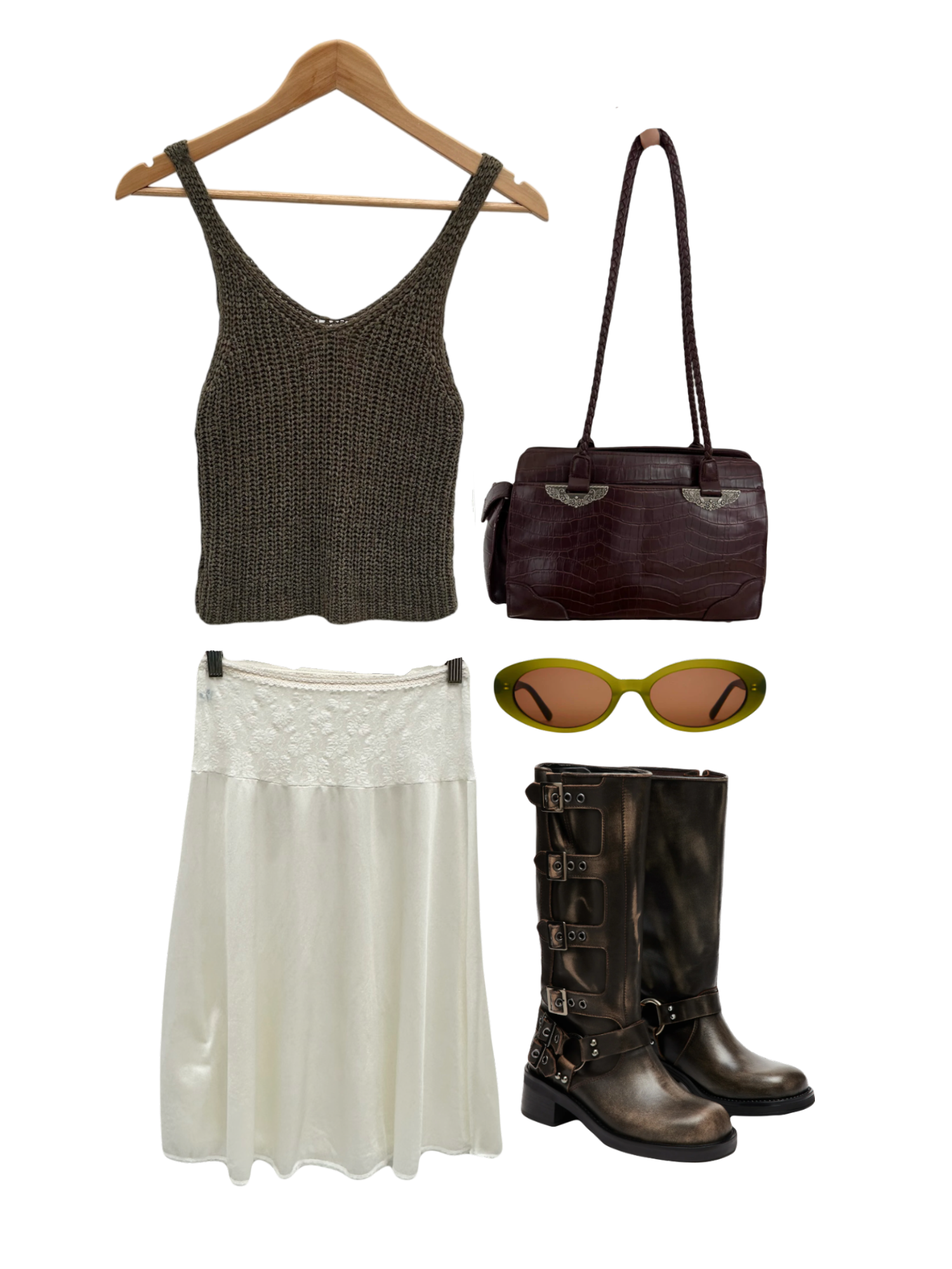 Vintage Retro Olive Knit Tank (S)