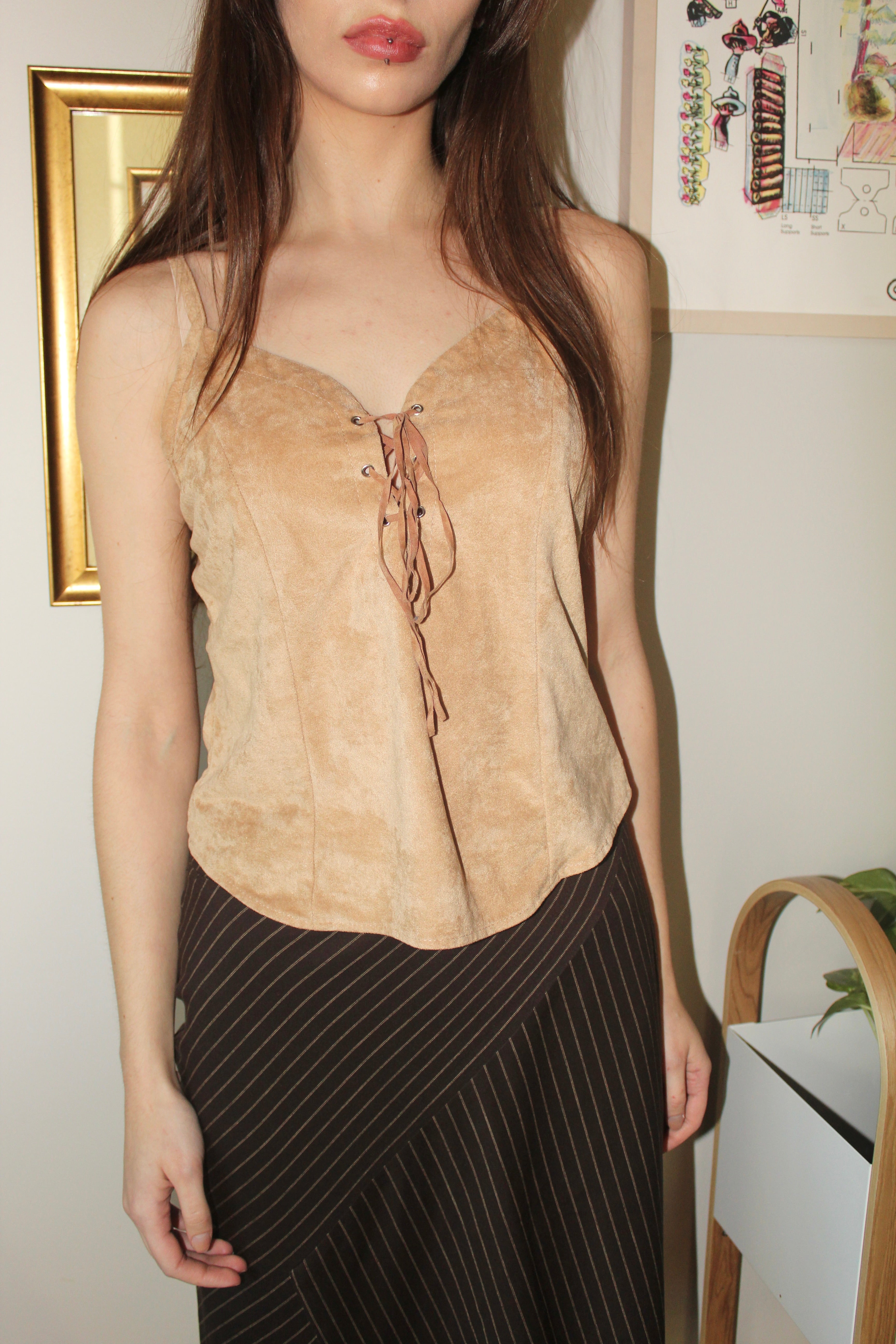 Vintage 90s Tan Lace Up Cami (S)