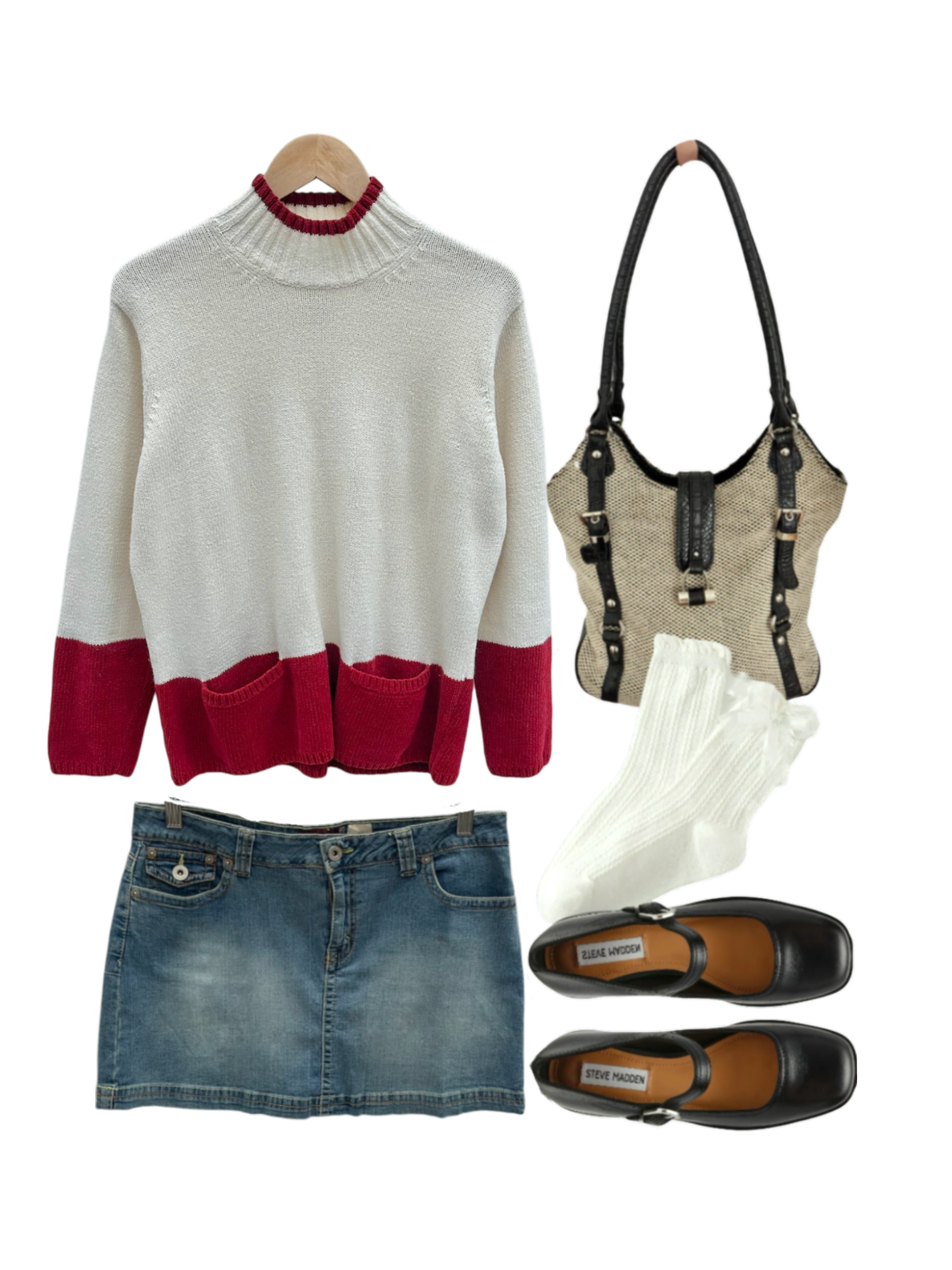 Vintage 90s Cherry Contrast Mock Neck Knit (M)