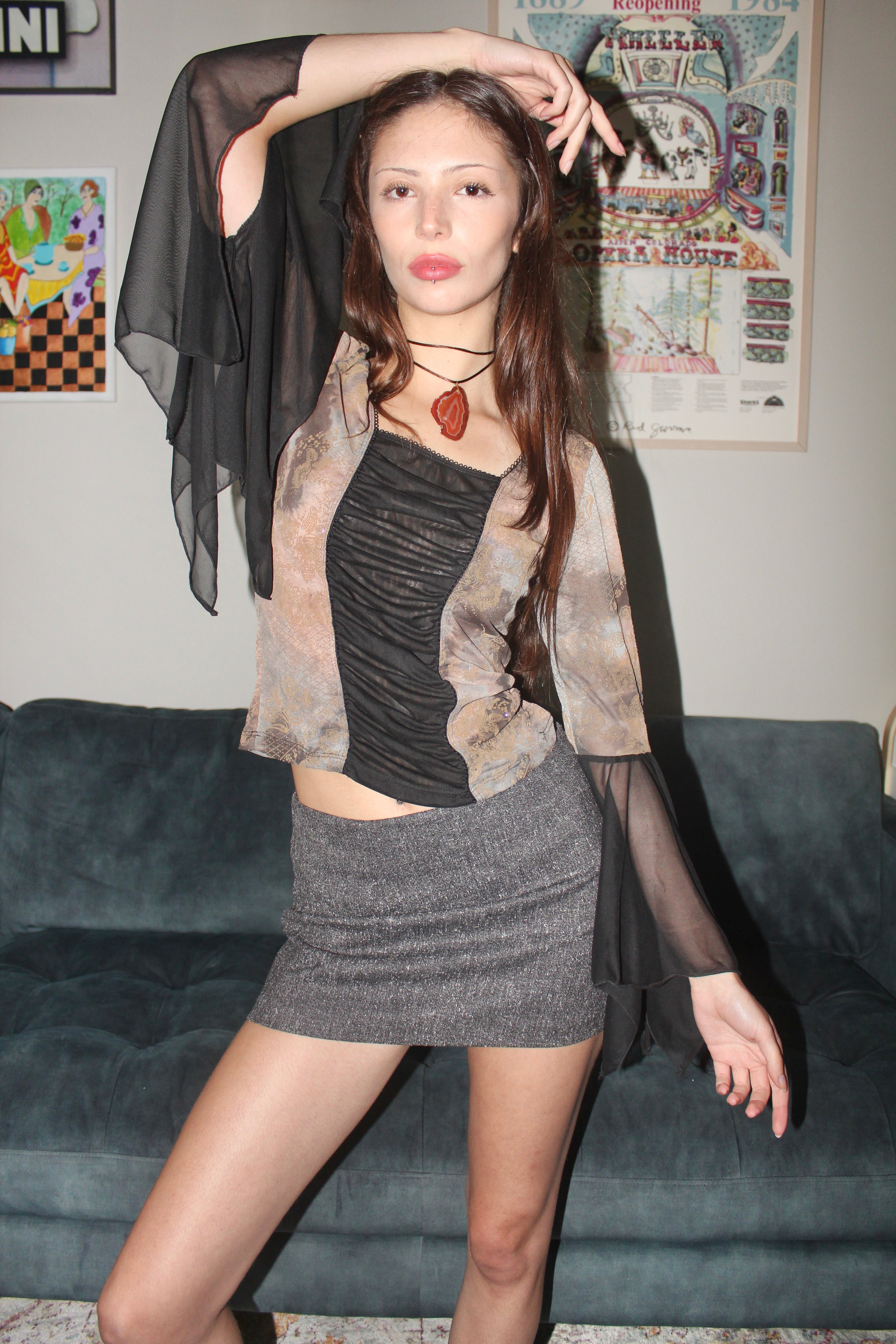 Vintage 90s Flounce Sleeve Top (S/M)
