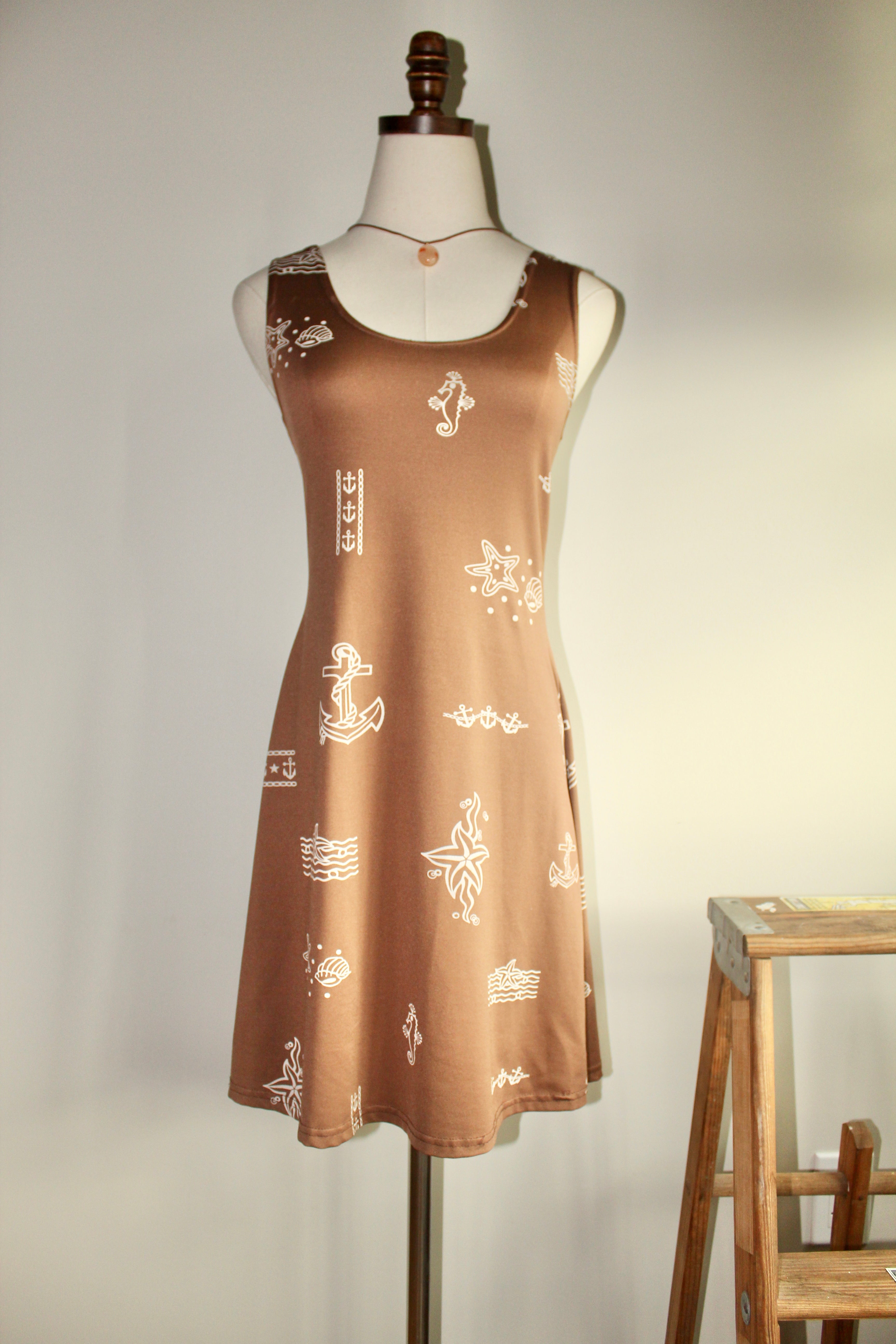Vintage 90s Brown Patterned Mini Dress (M)