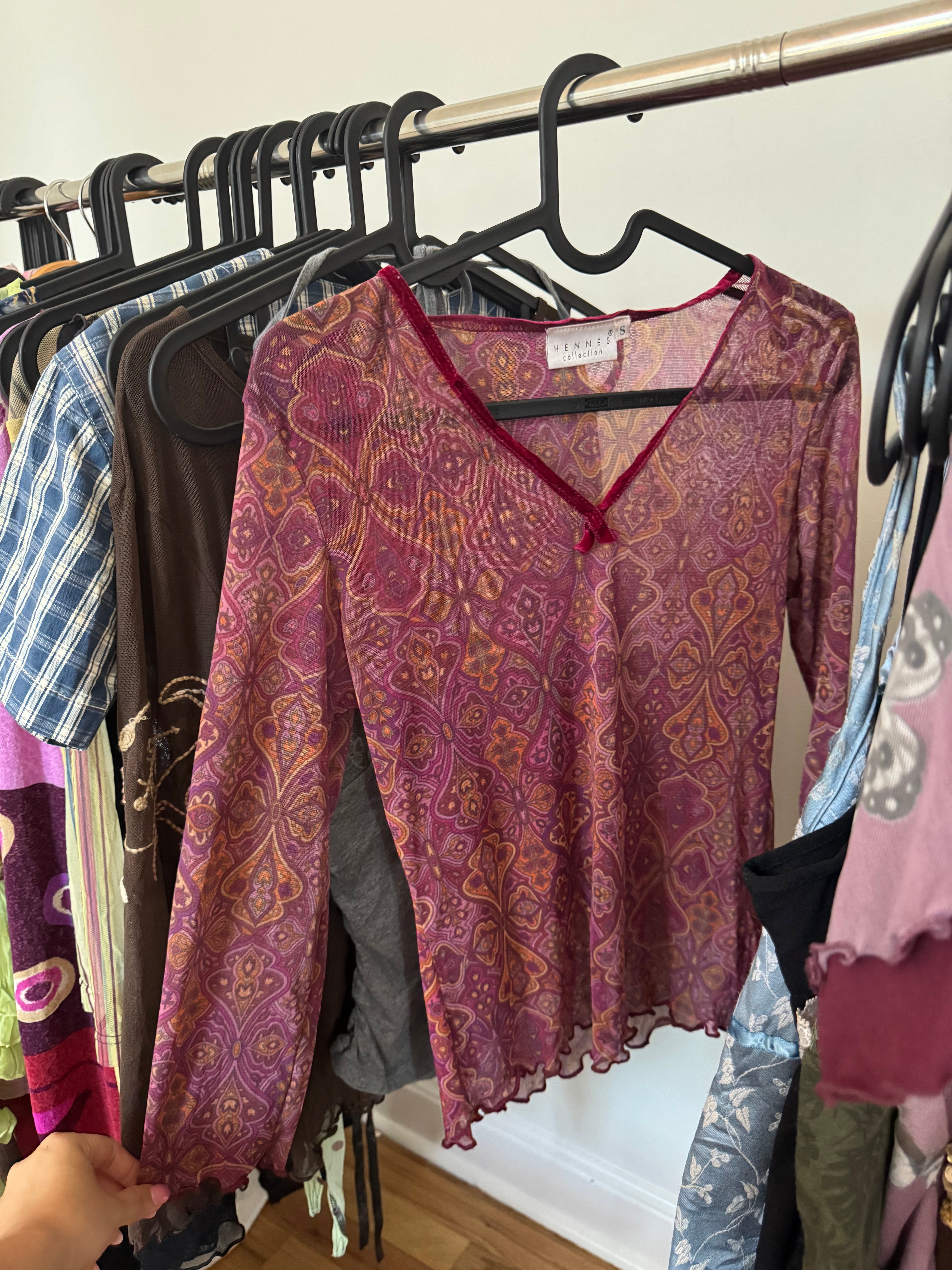 Vintage 90s Paisley Mesh Long Sleeve (S)