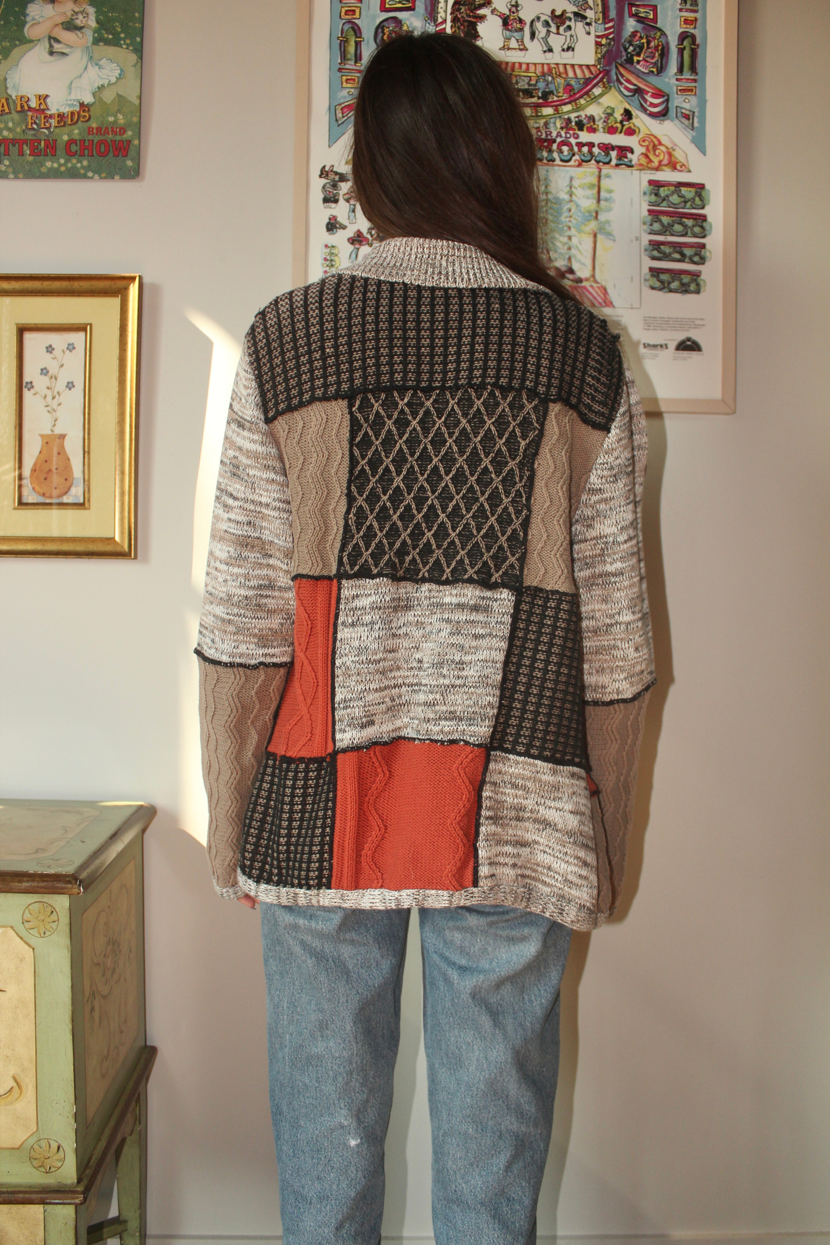 Vintage 90s Cozy Chunky Patchwork Cardigan (M)