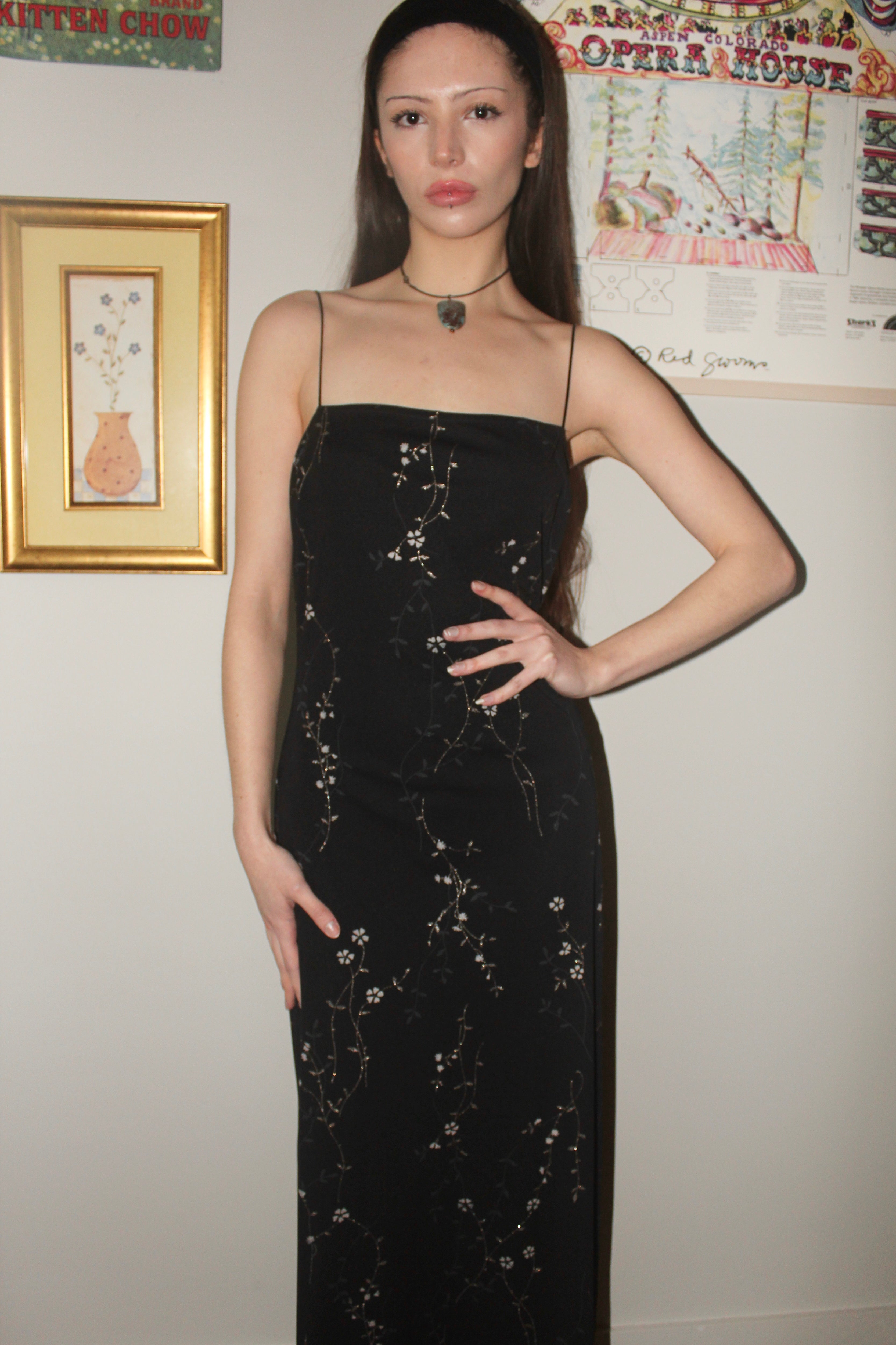 Vintage 90s Square Neck Midi Slip Dress (M)
