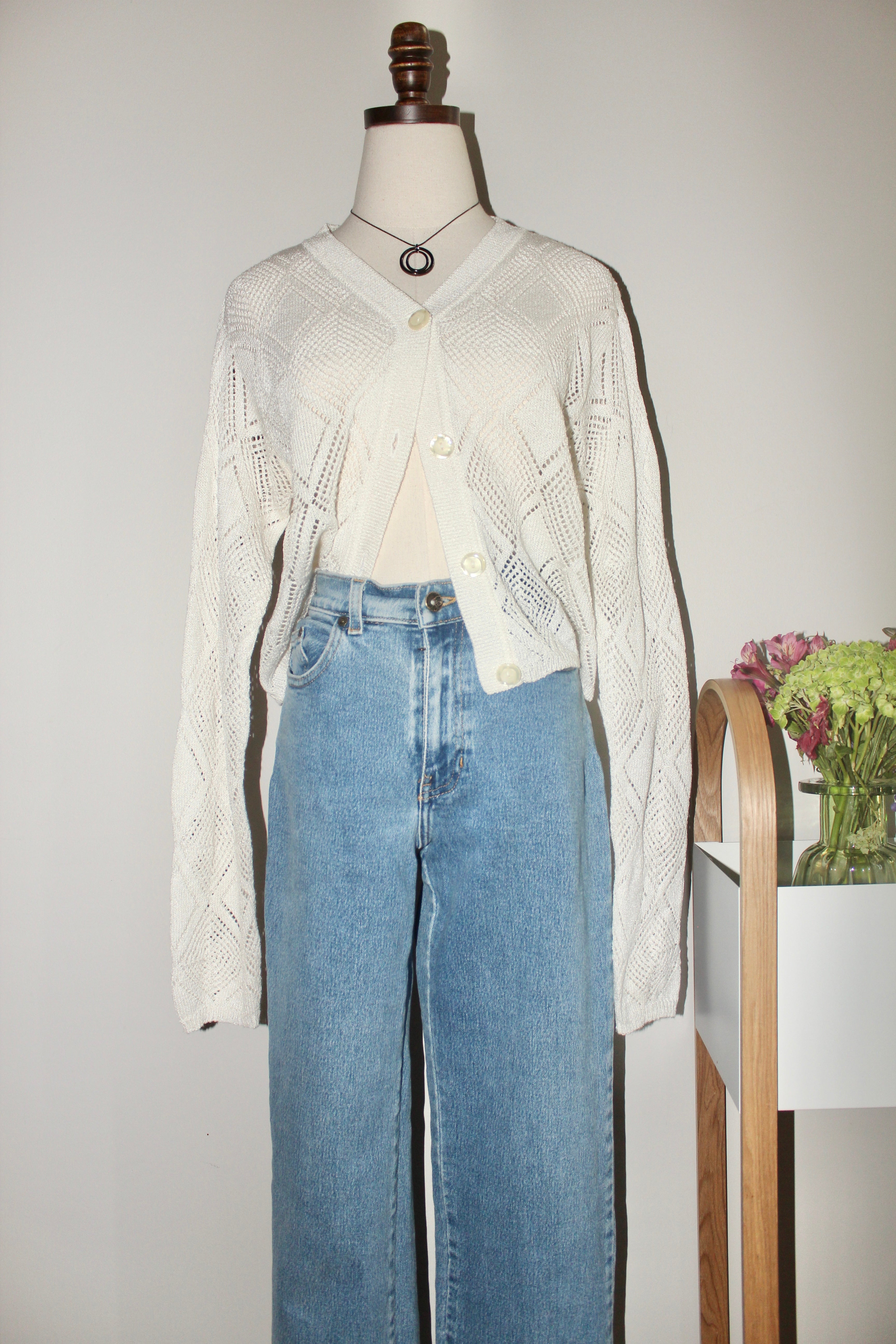 Vintage 90s Eyelet Cropped Cardi (S/M)