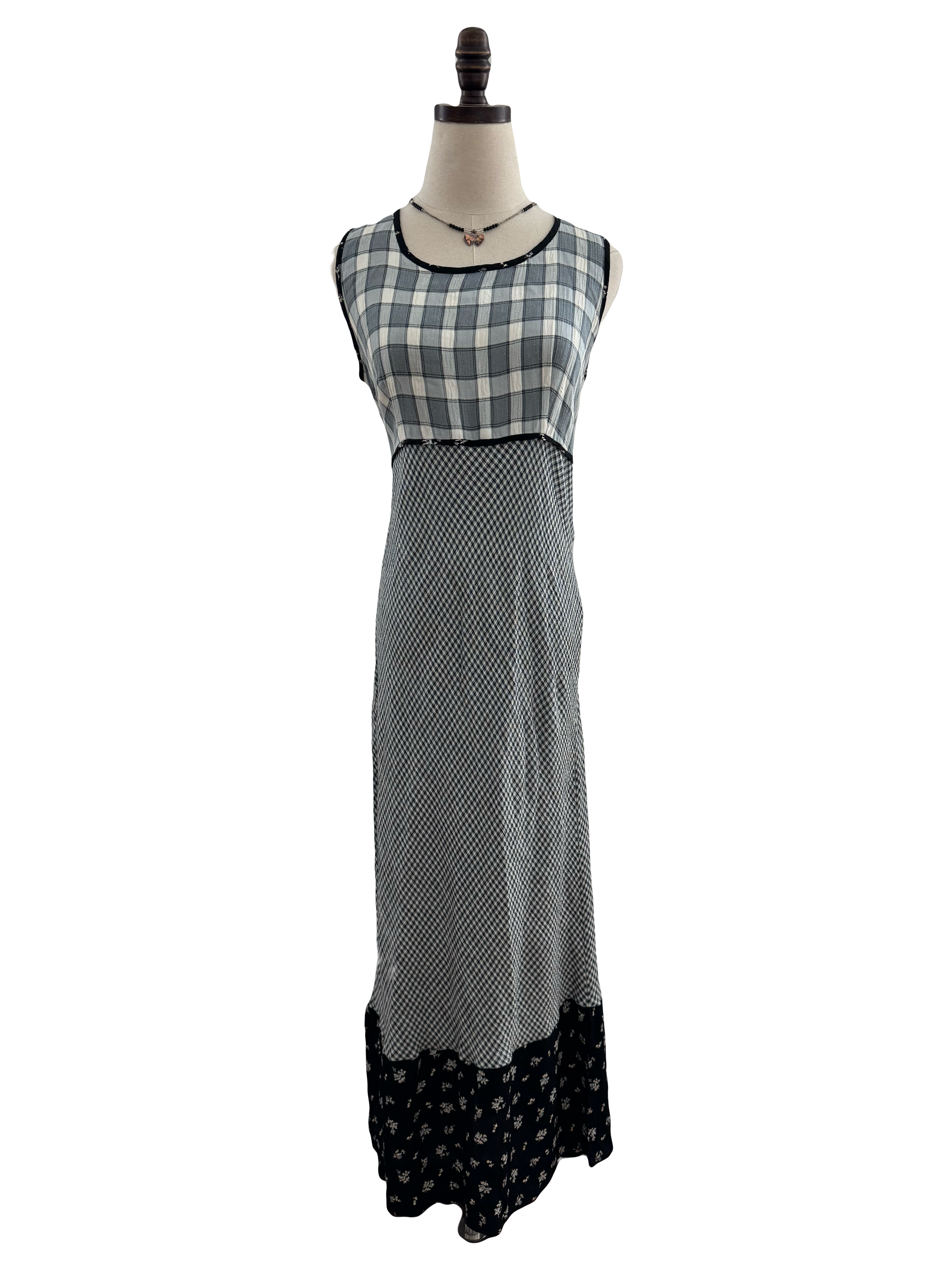 Vintage 90s Mixed Plaid Midi Dress (M)