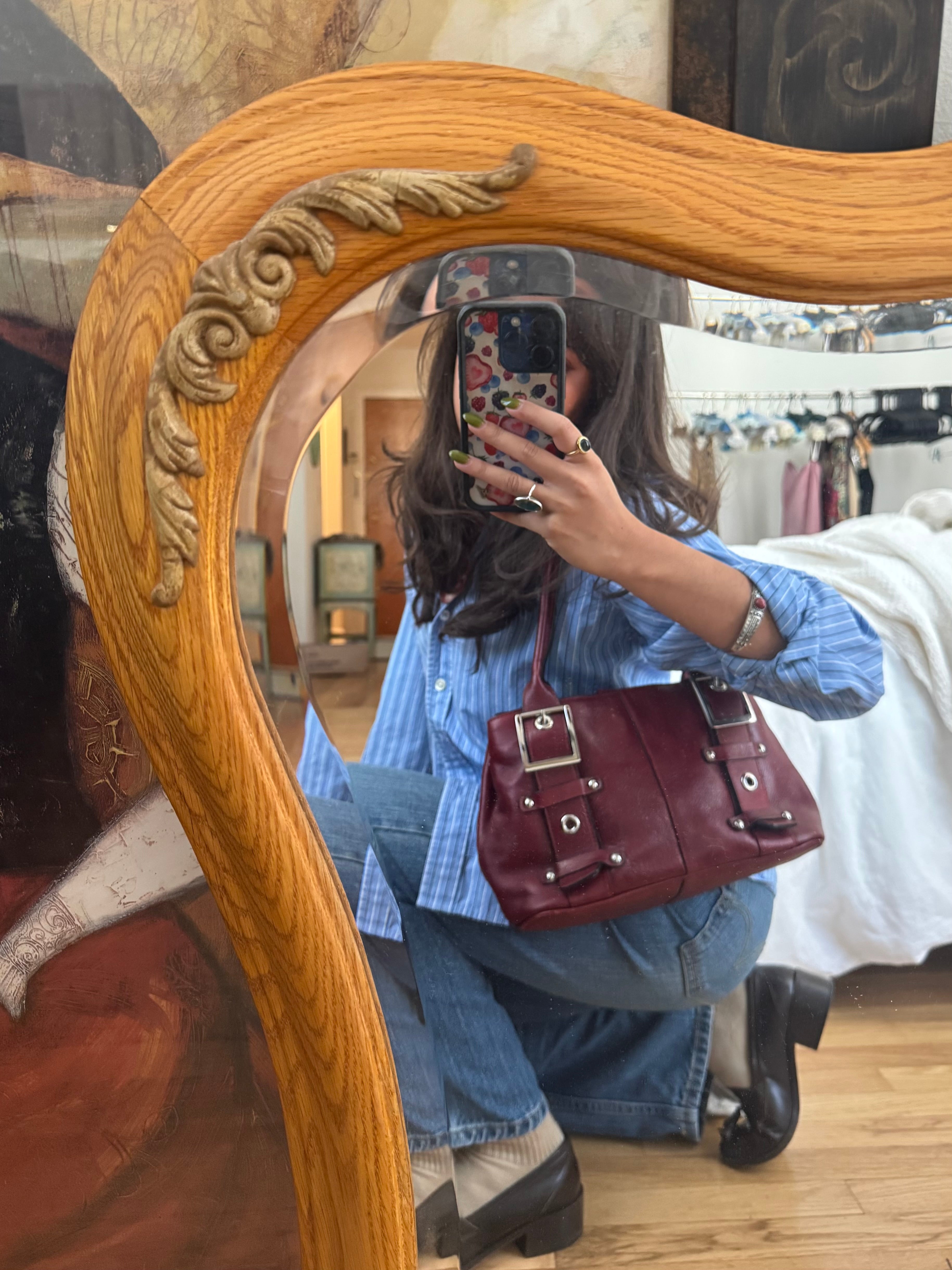 Vintage 90s Cherry Red Leather Buckle Purse