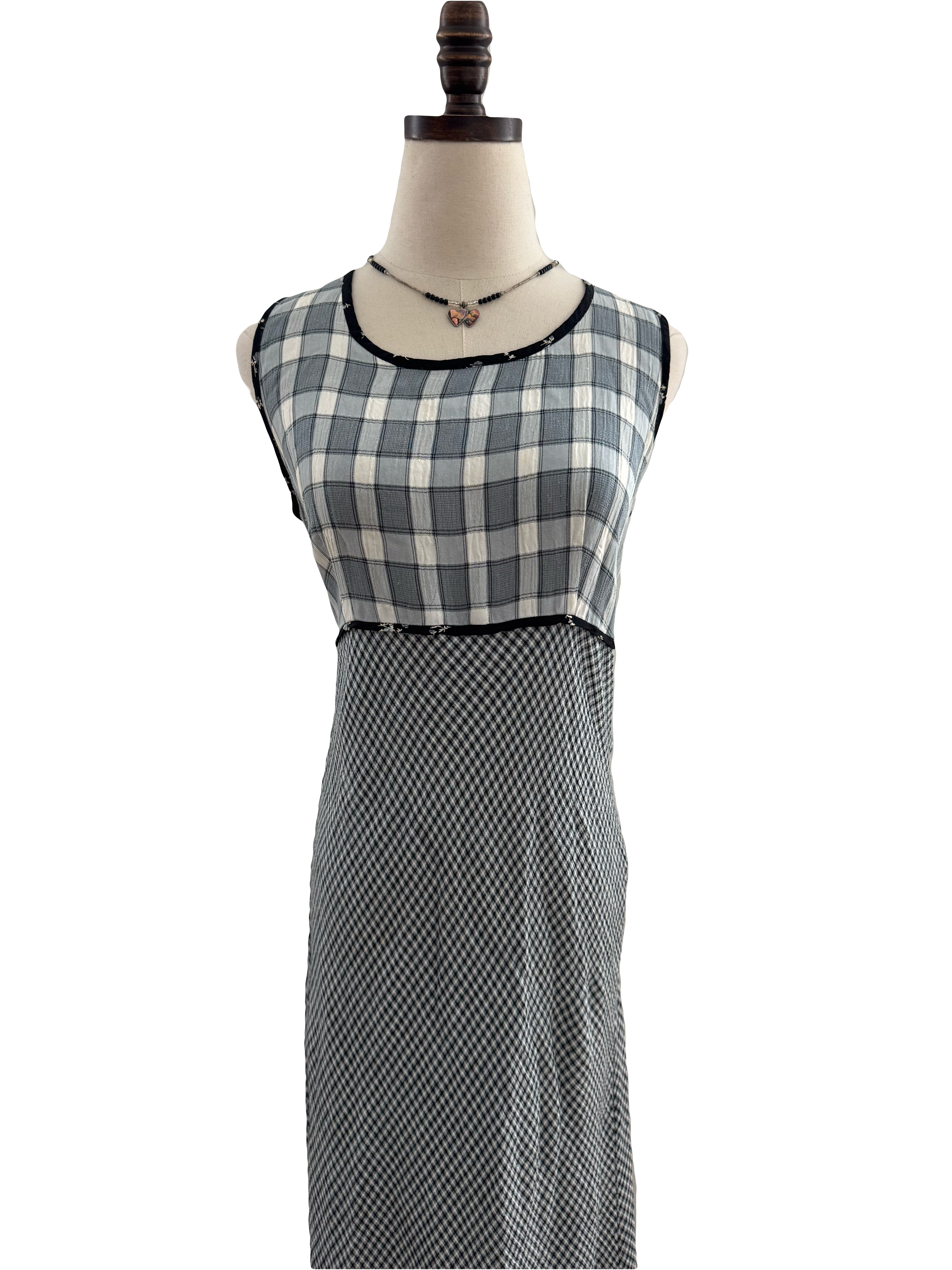 Vintage 90s Mixed Plaid Midi Dress (M)