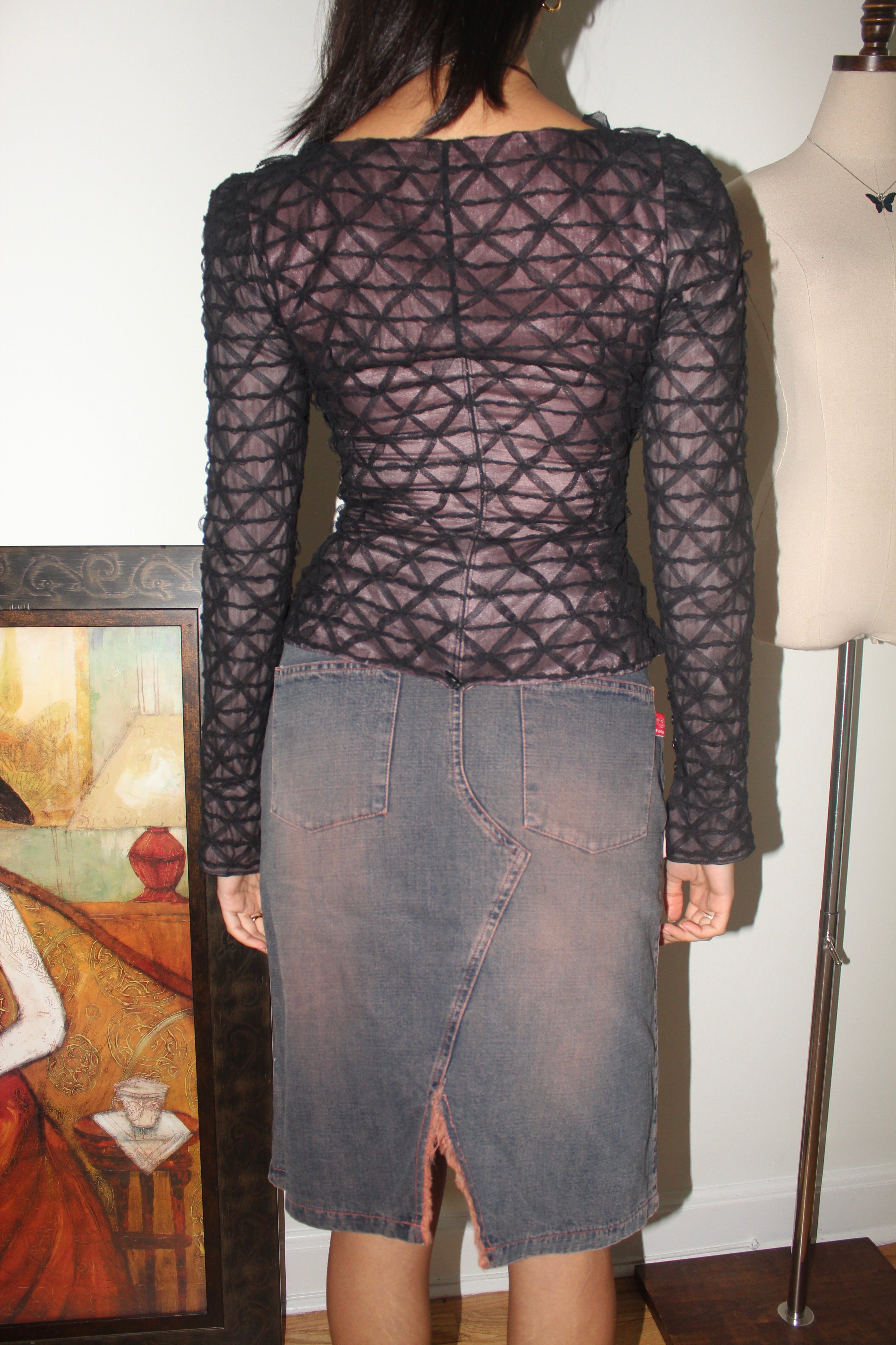 Vintage 90s Retro Textured Fitted Blouse (XS/S)