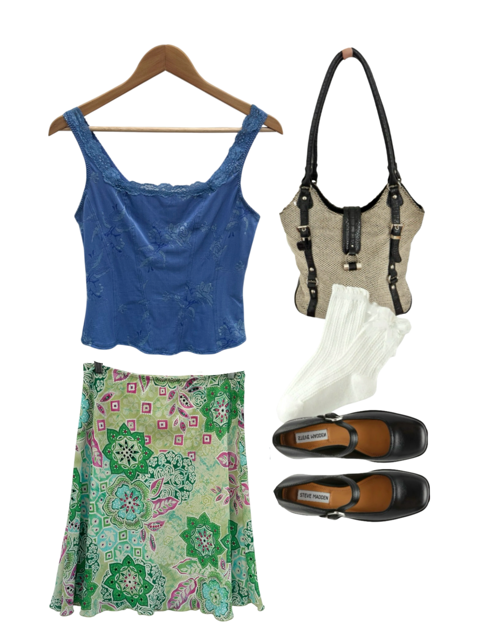 Vintage 90s Retro Patchwork Style Midi Skirt (M)