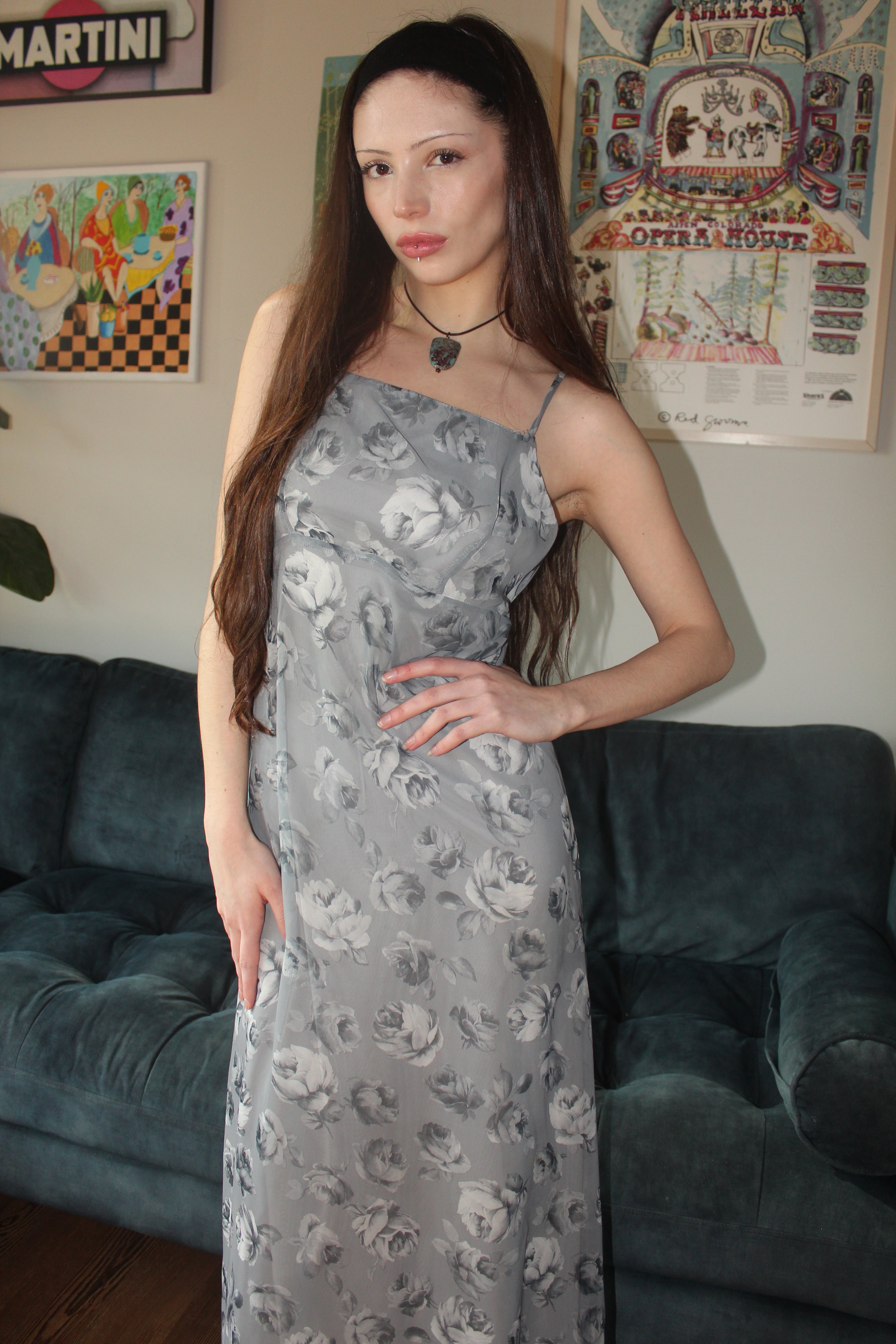 Vintage 90s Floral Tie Midi Dress (S)