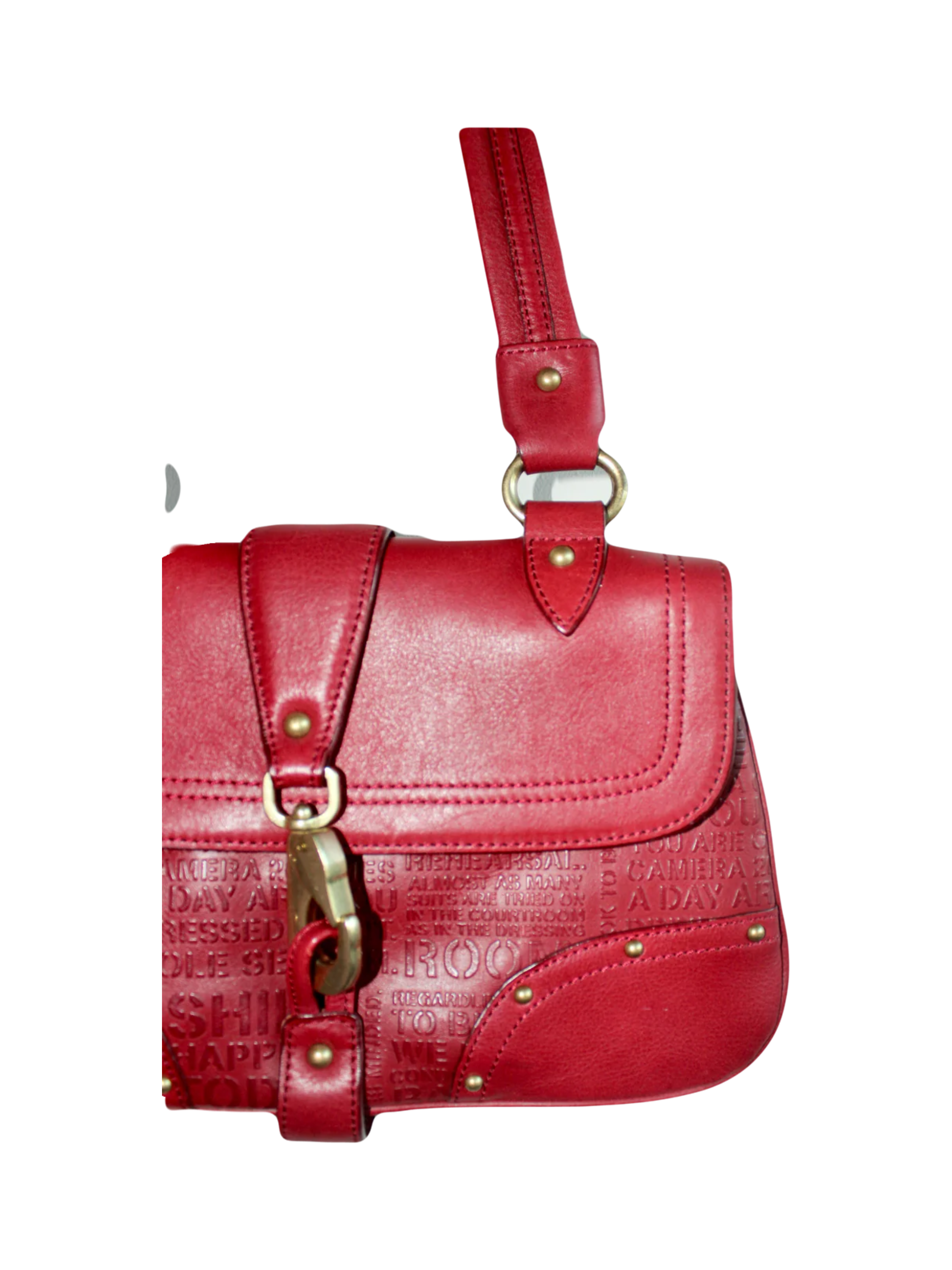 Vintage Chery Red Leather Graphic Text Purse