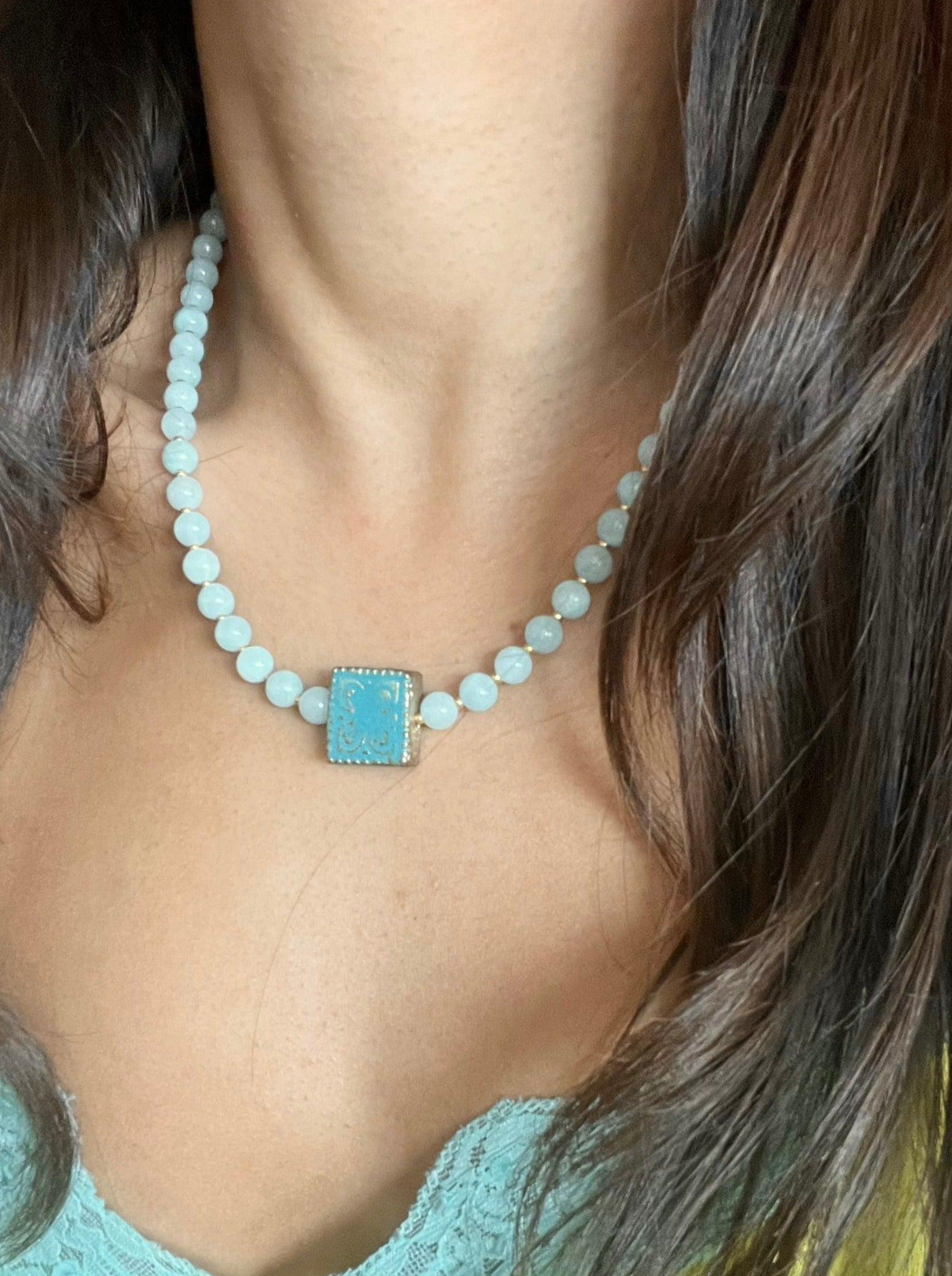 Dainty Blue Beaded Necklace