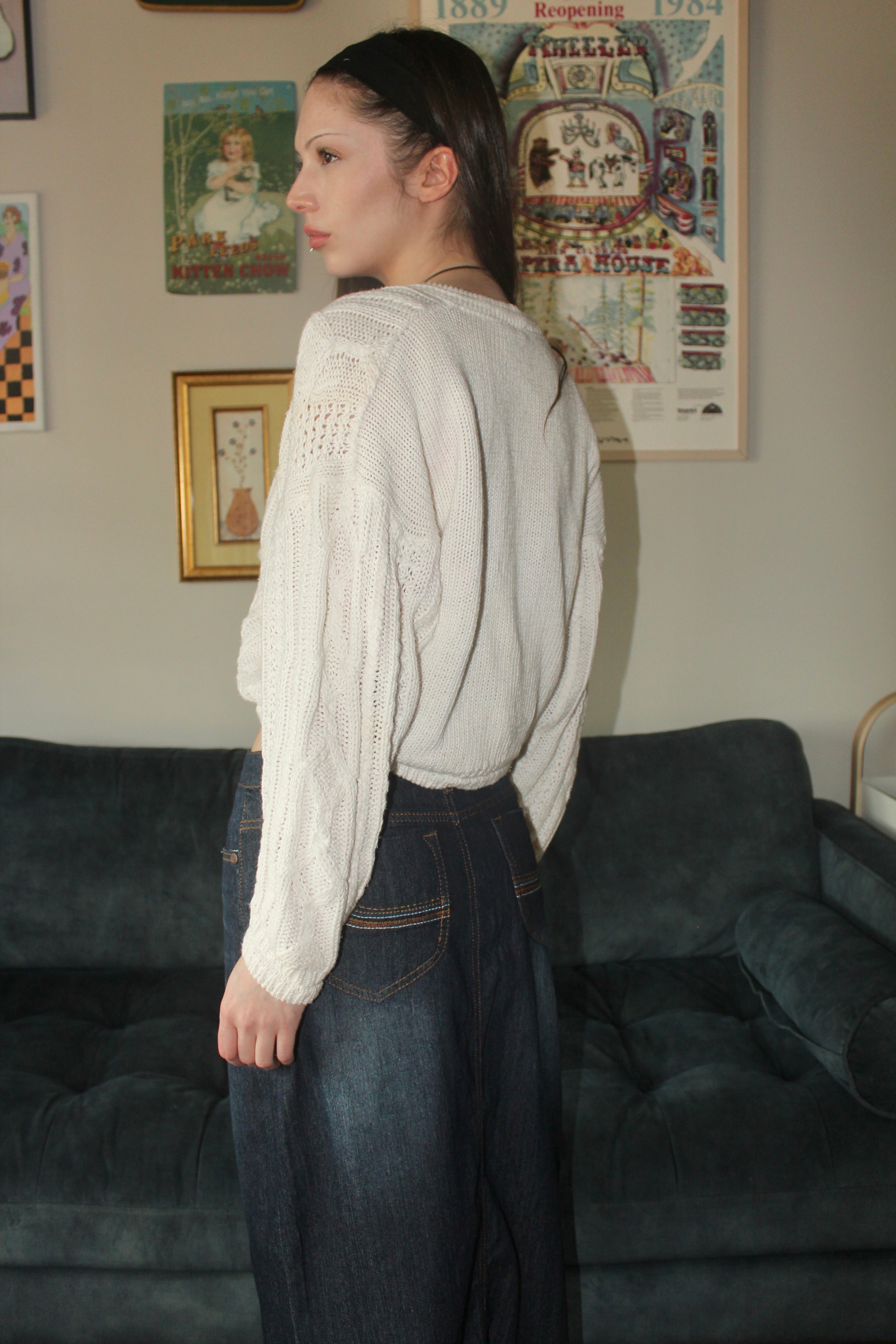Vintage 90s Cableknit Cropped Cardigan (S)