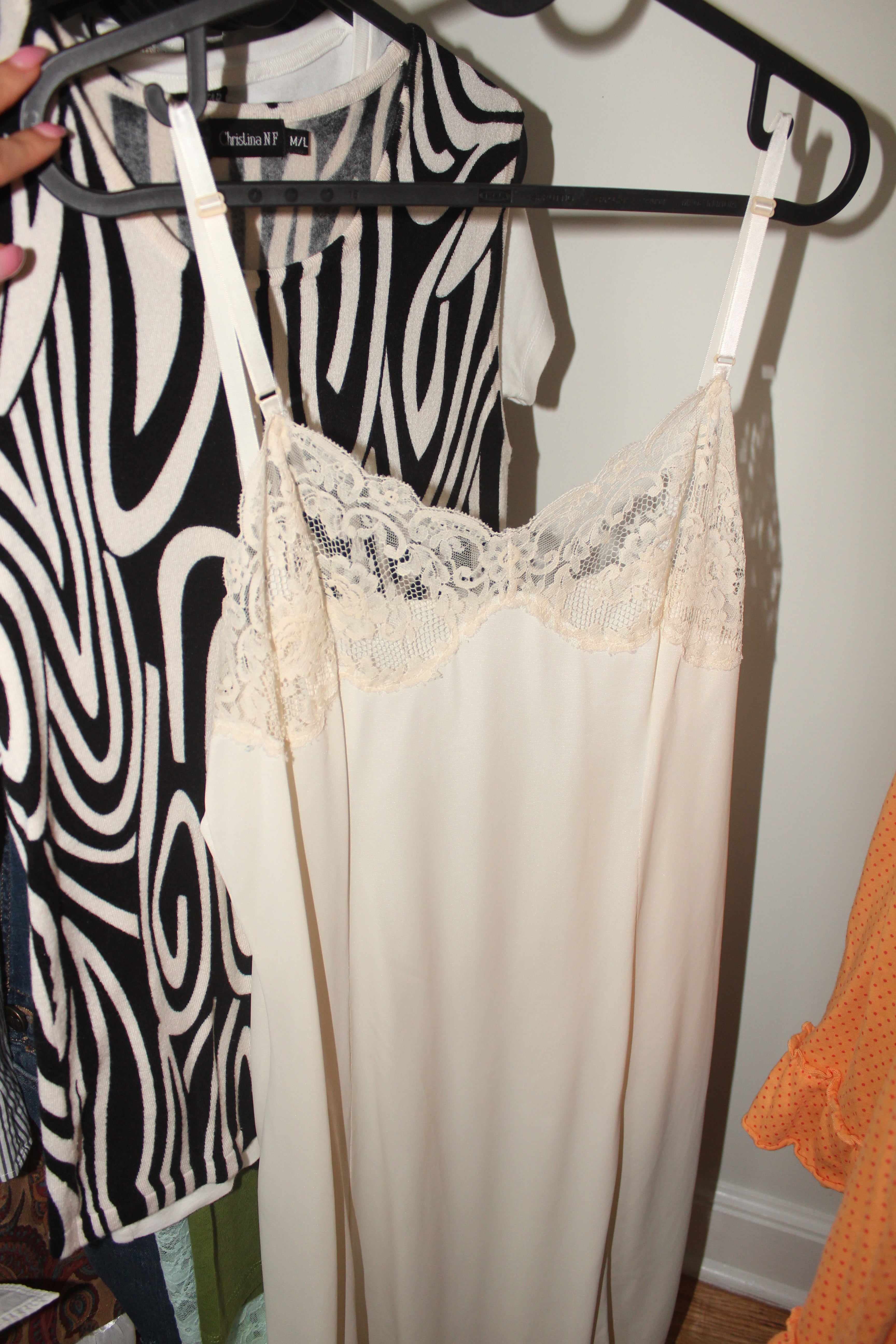 Vintage 90s Cream Lace Midi Slip Dress (M)