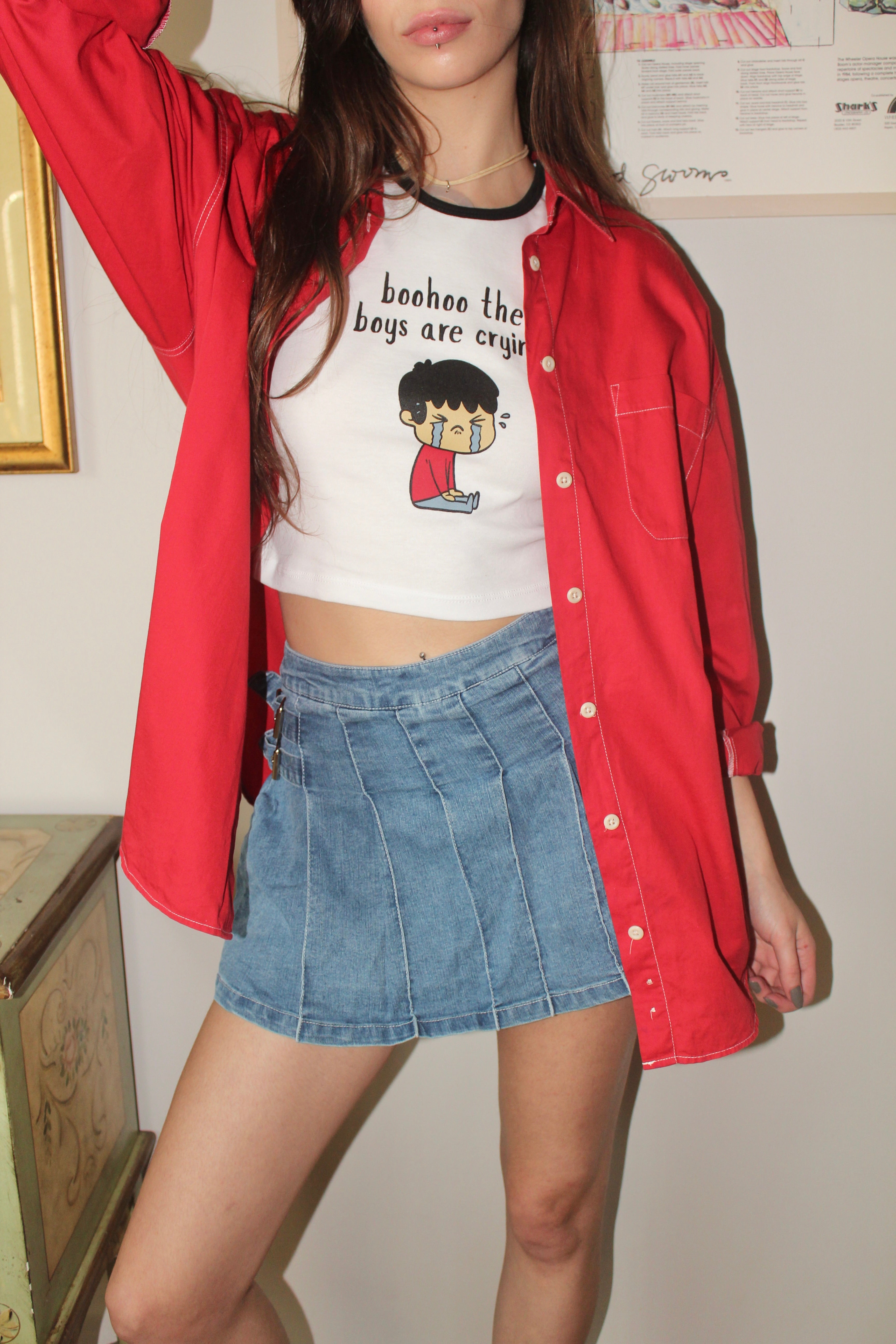 Vintage 90s Cherry Red Button Up (L)