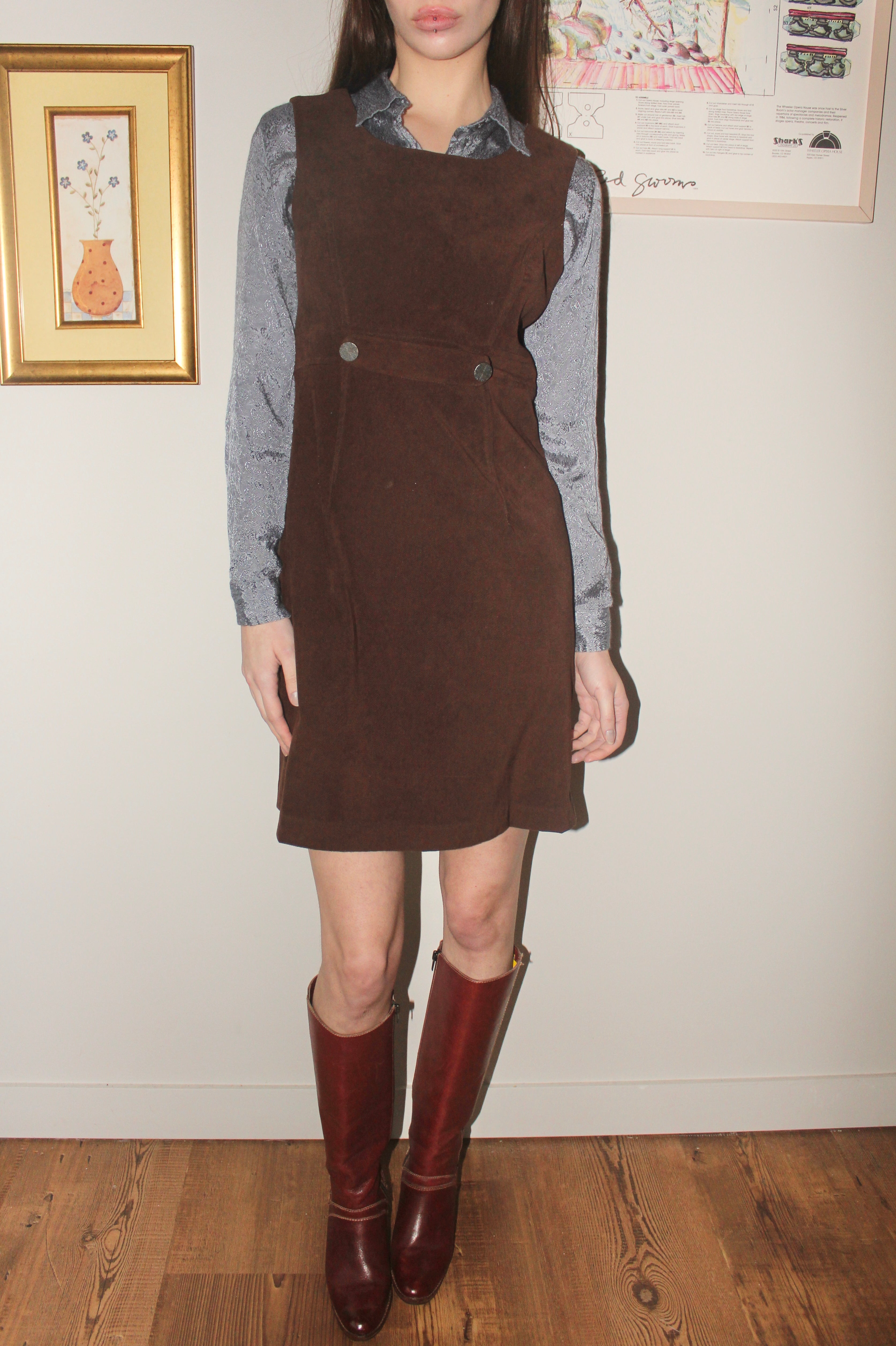 Vintage 90s Corduroy Mini Overall Dress (M)