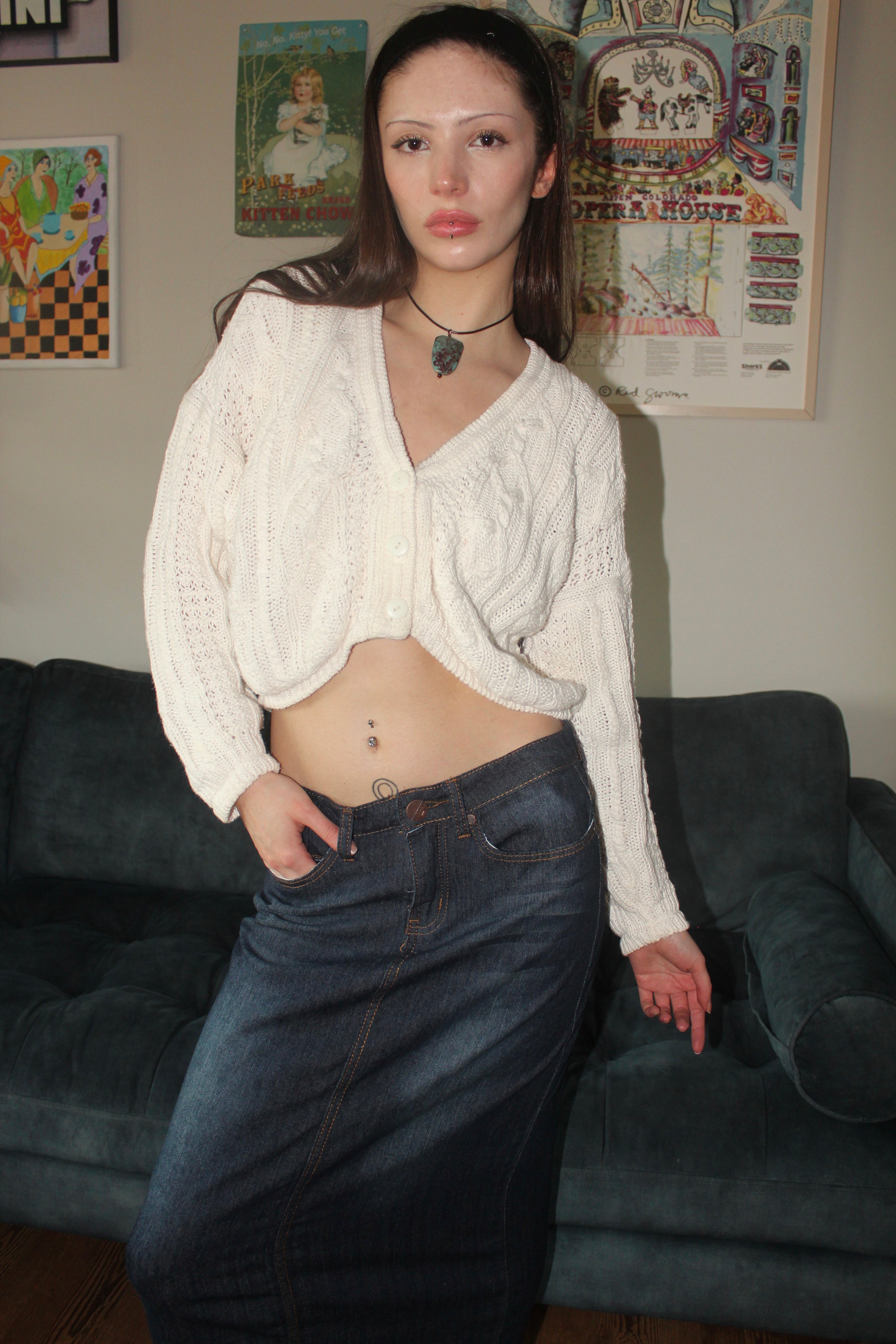 Vintage 90s Cableknit Cropped Cardigan (S)