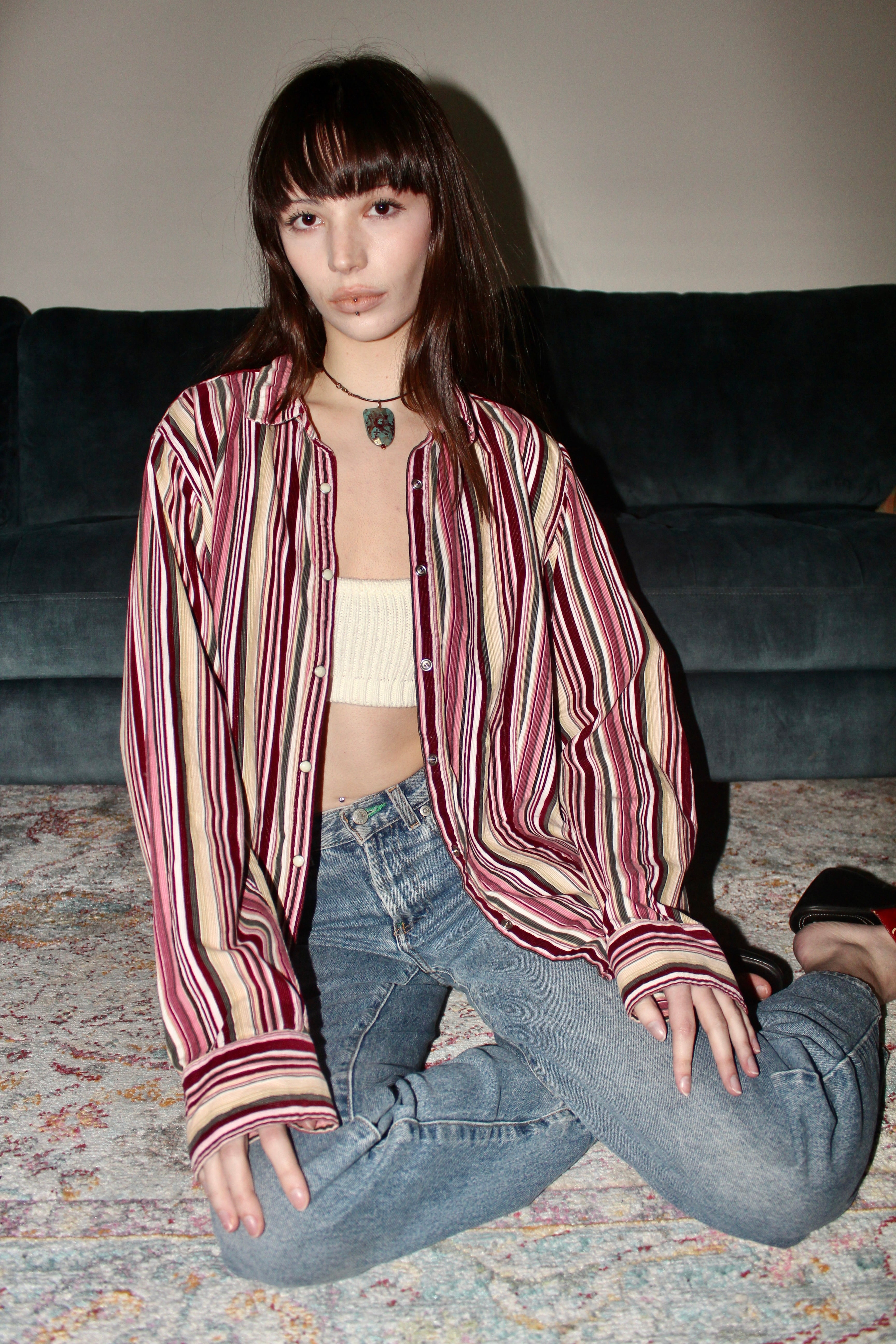 Vintage 90s Mixed Striped Corduroy Button Up (M)