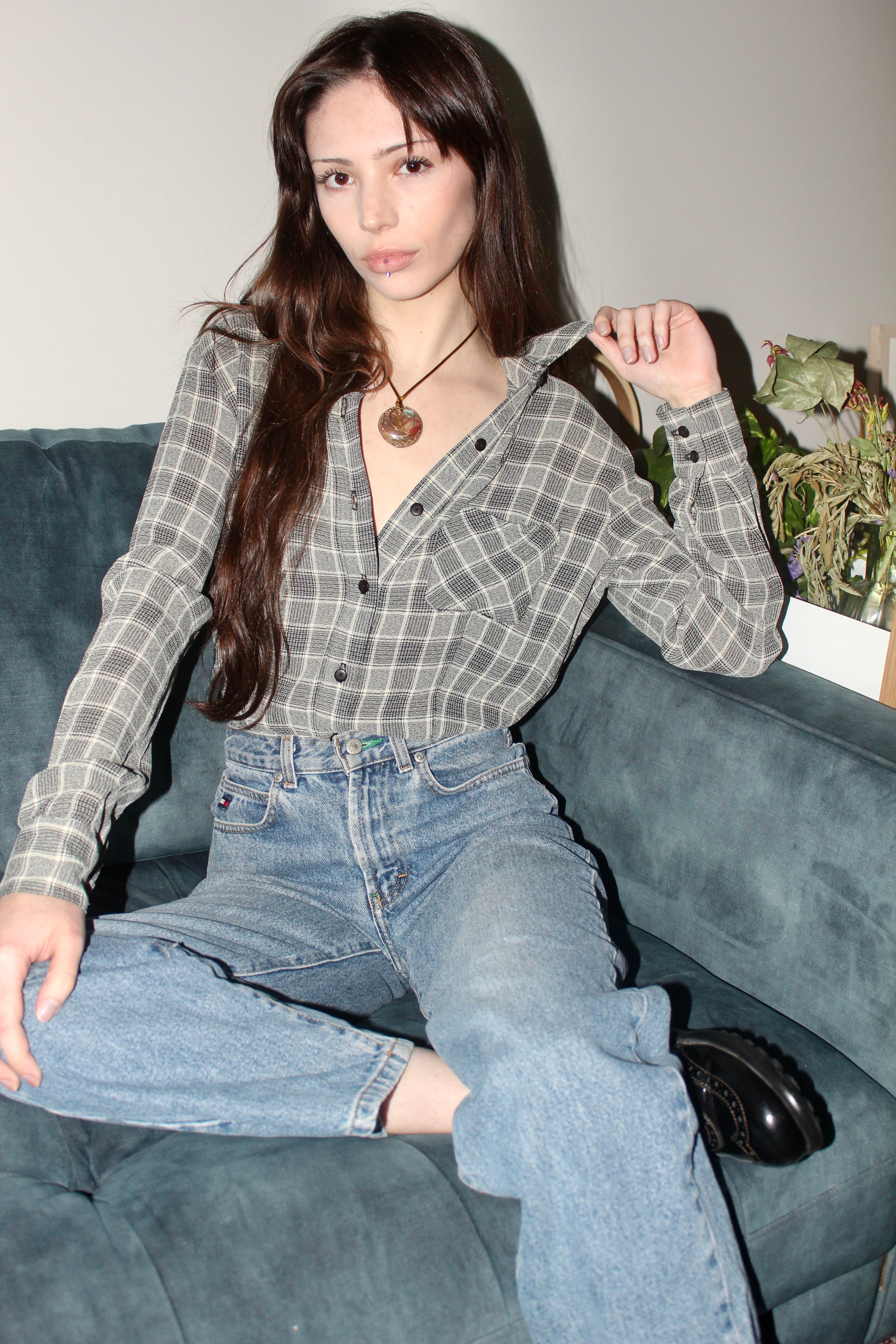 Vintage 90s Checkered Button Up (M)
