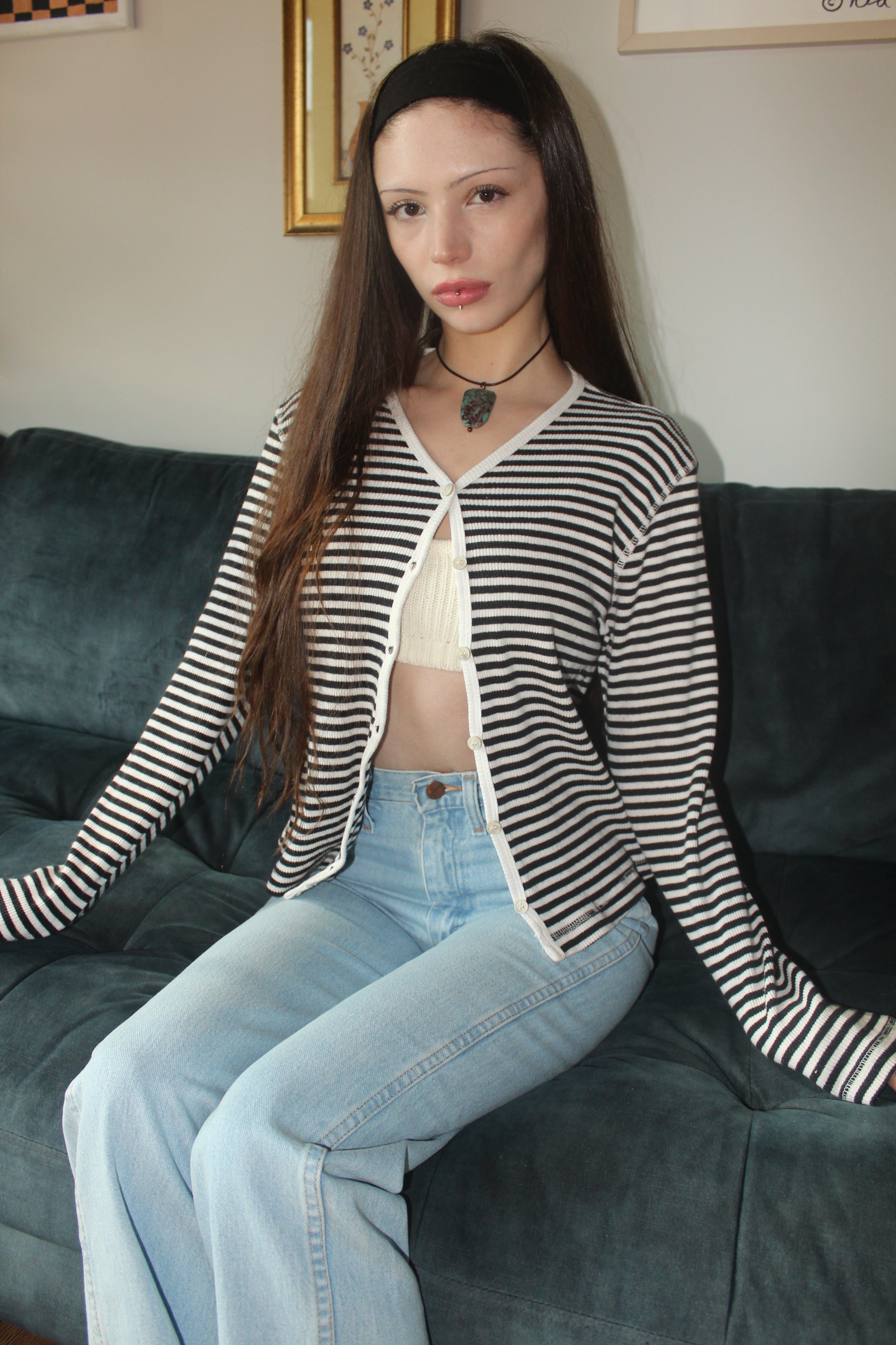 Vintage 90s Retro Striped Knit Cardigan (S/M)