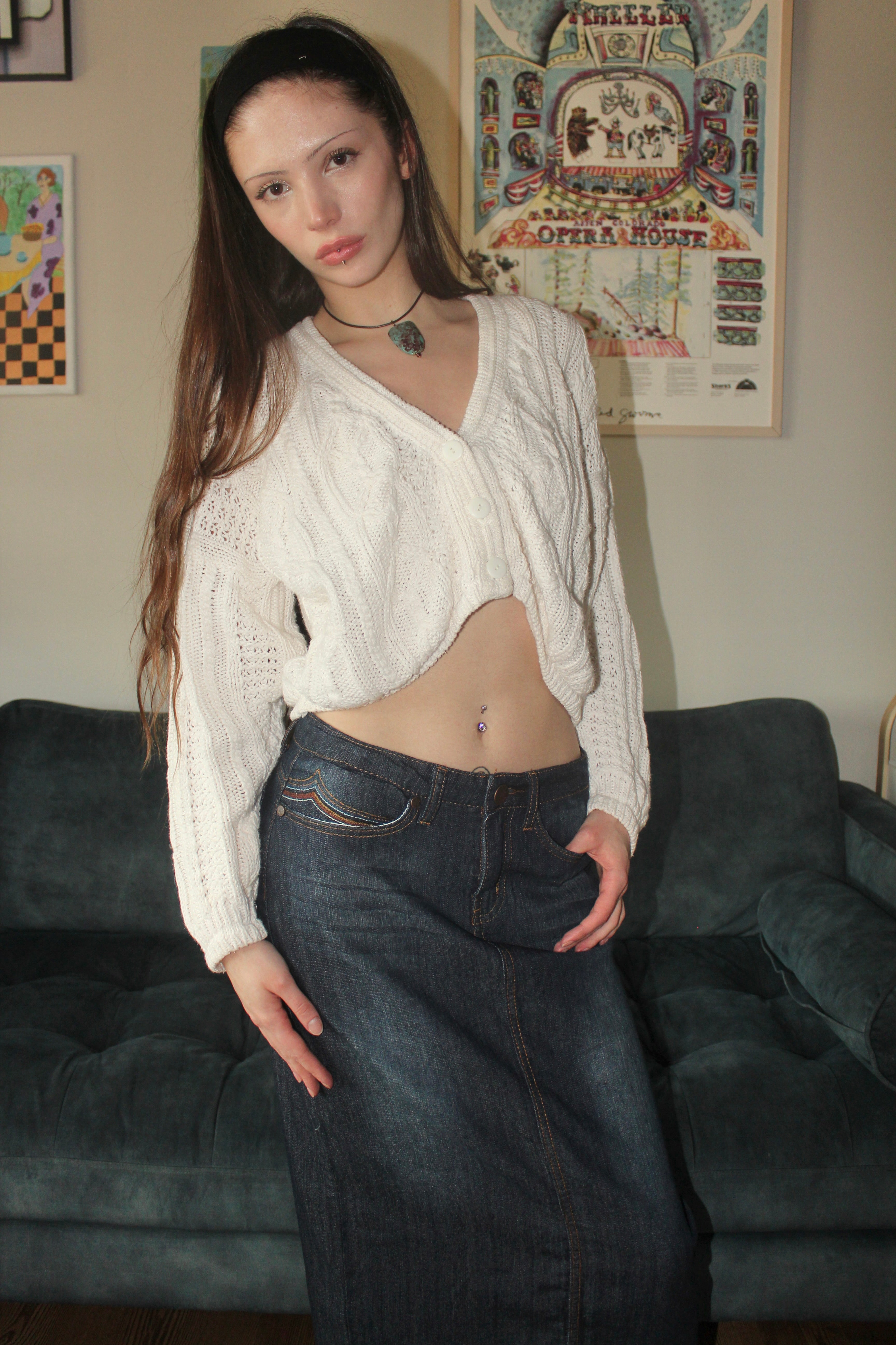 Vintage 90s Cableknit Cropped Cardigan (S)