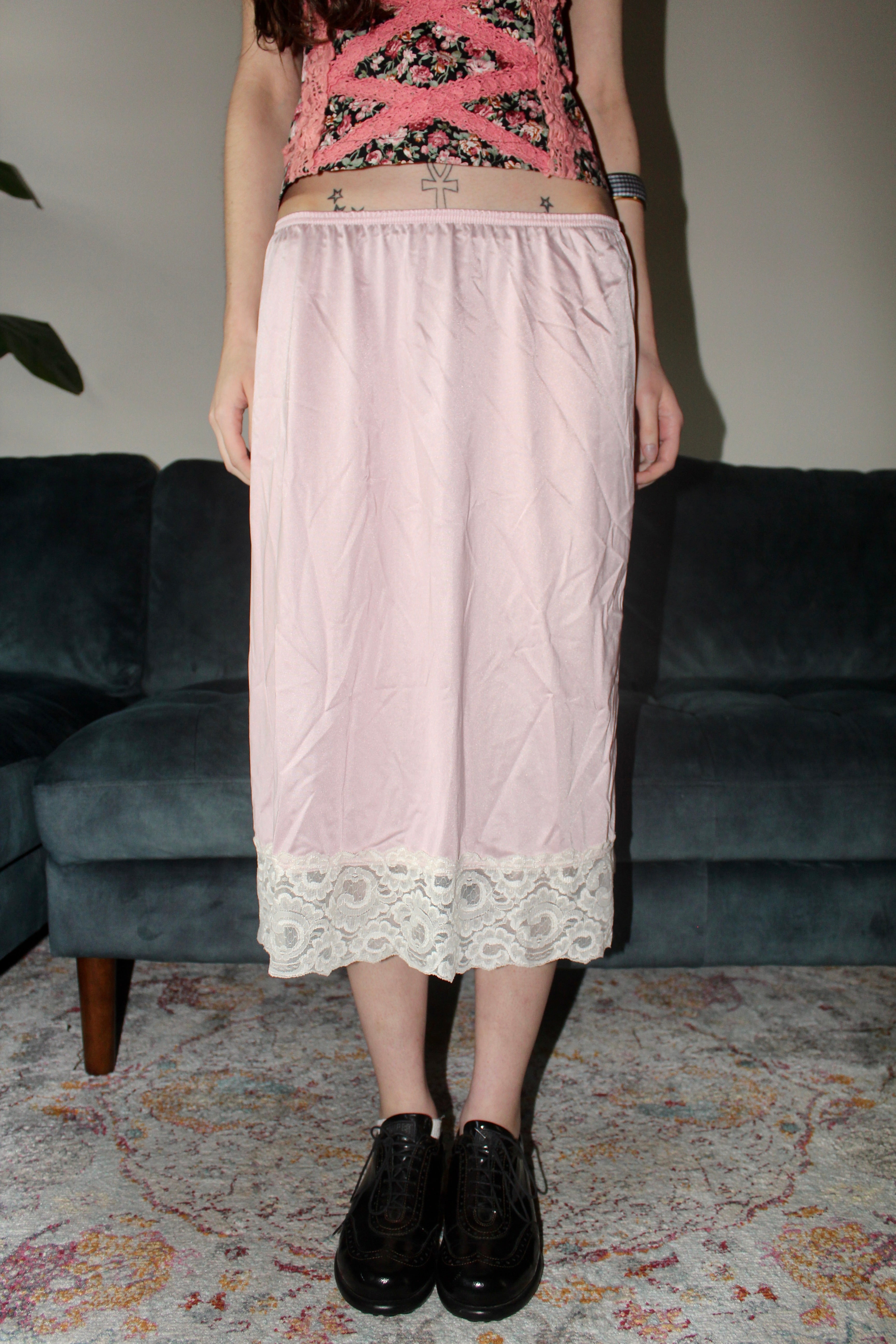 Vintage 60s Strawberries & Cream Slip Skirt (M)