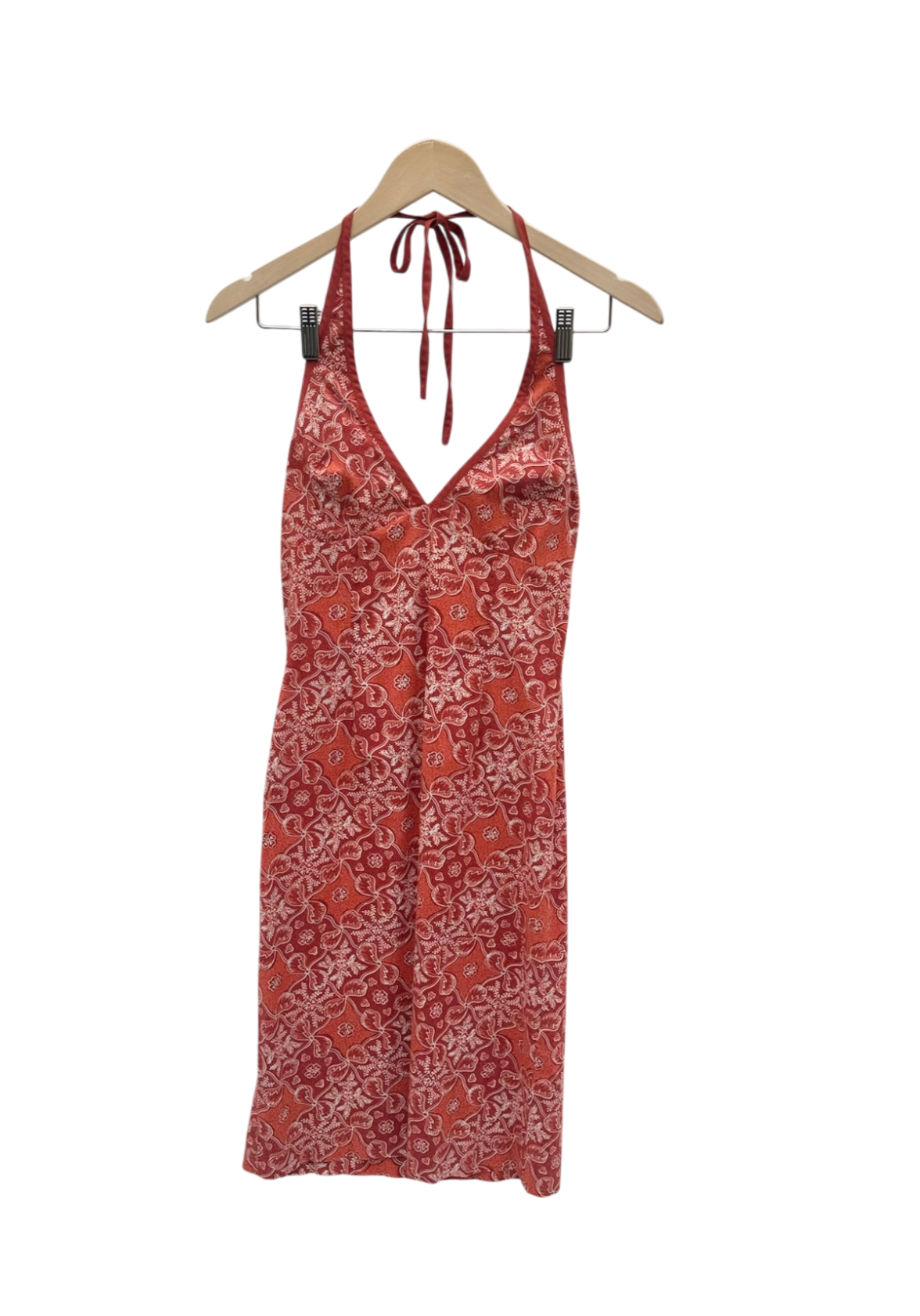 Vintage 90s Boho Tangerine Paisley Halter Midi Dress (S)