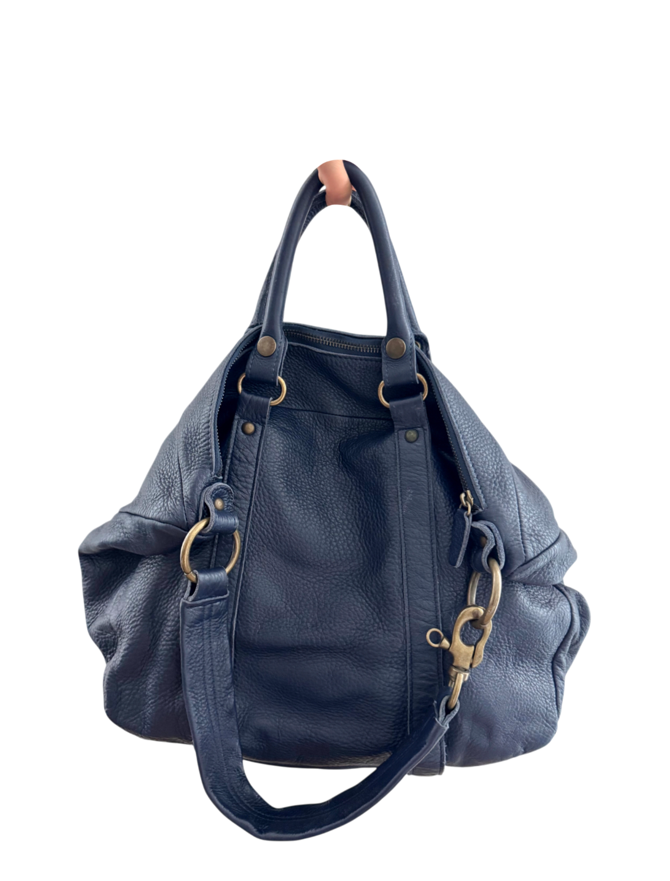 Vintage 90s Oversized Navy Leather Tote