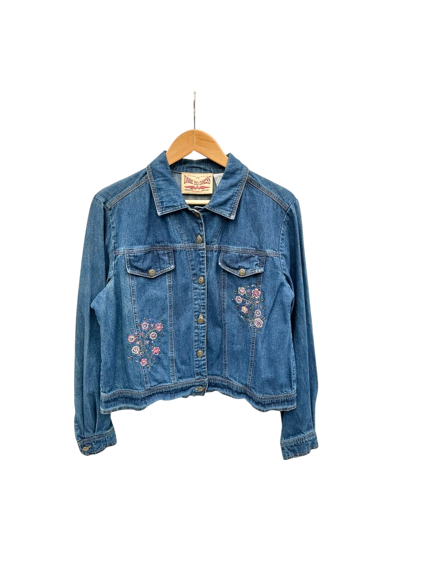 Vintage Floral Embroidered Denim Jacket (M)