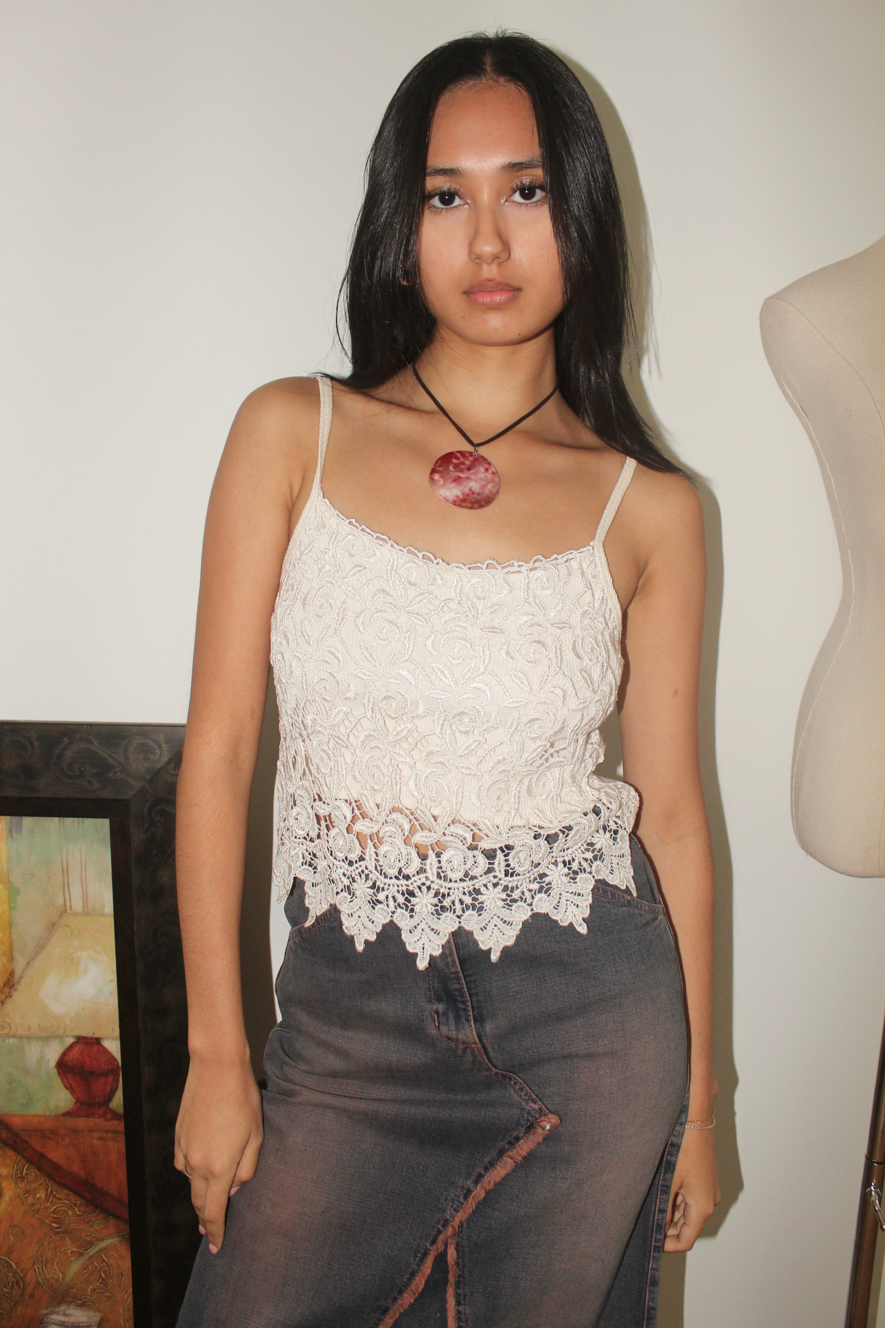 Vintage 90s Ivory Crochet Overlay Cami (S)