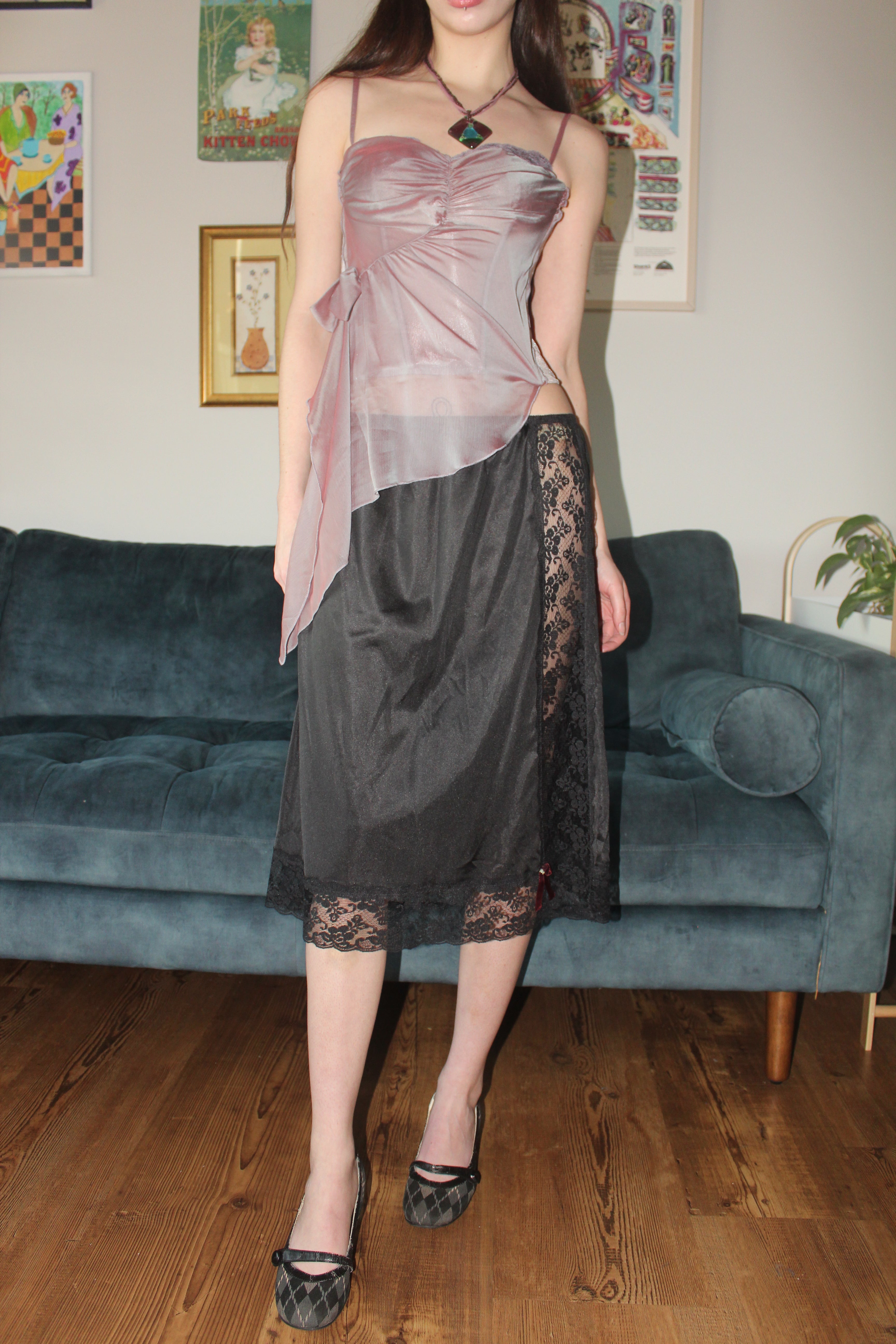 Vintage 60s Lace Insert Midi Skirt (S/M)