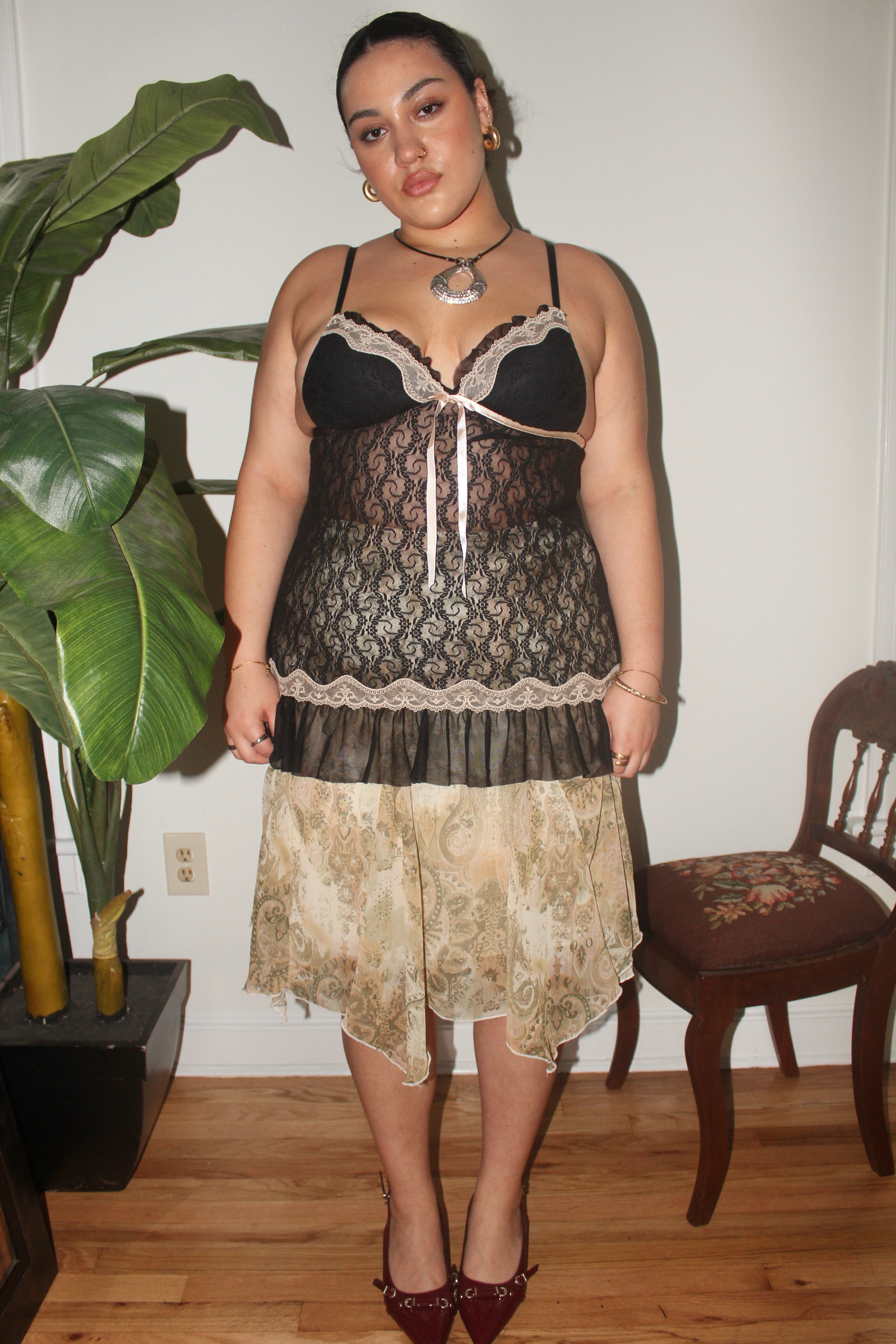 Vintage 90s Lace Embroidered Bustier Top (L)