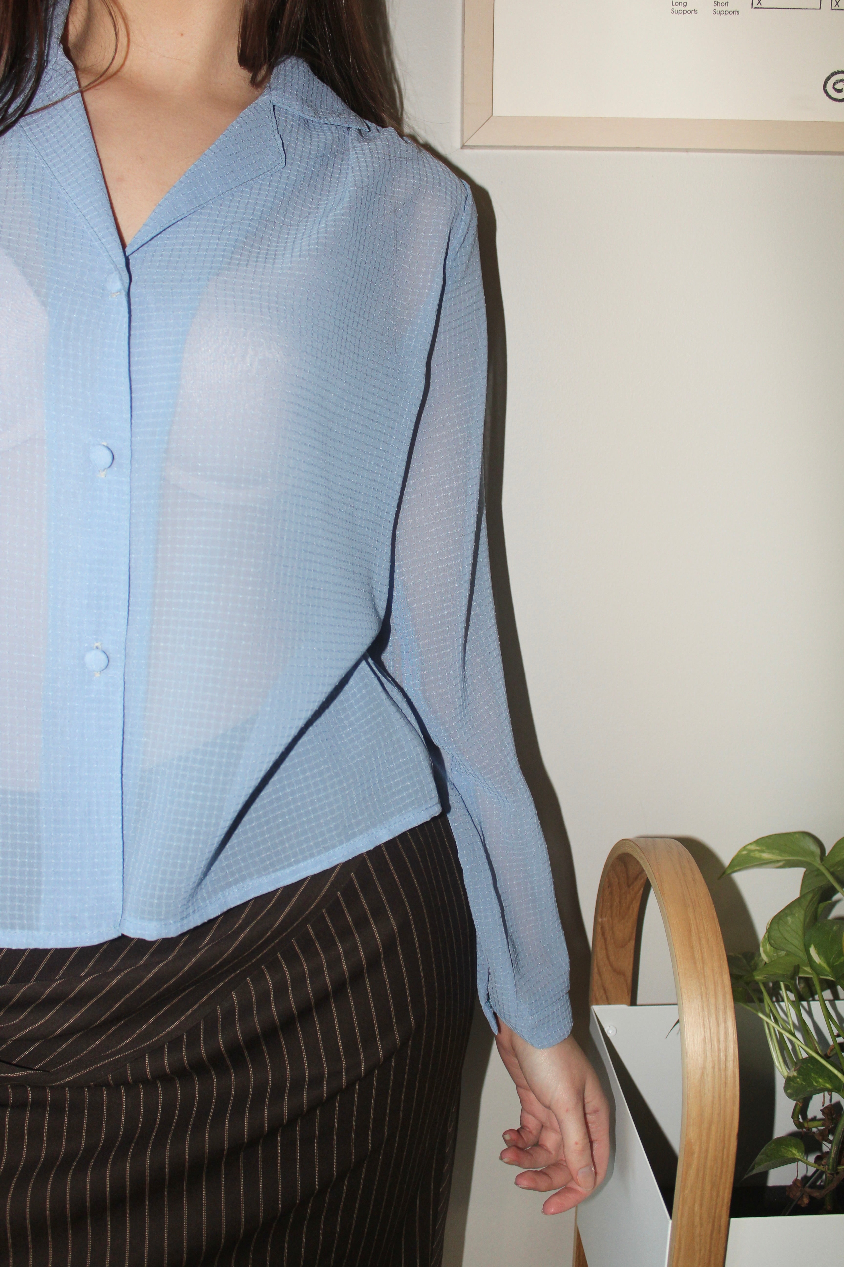 Vintage 90s Semi Sheer Periwinkle Blouse (M)