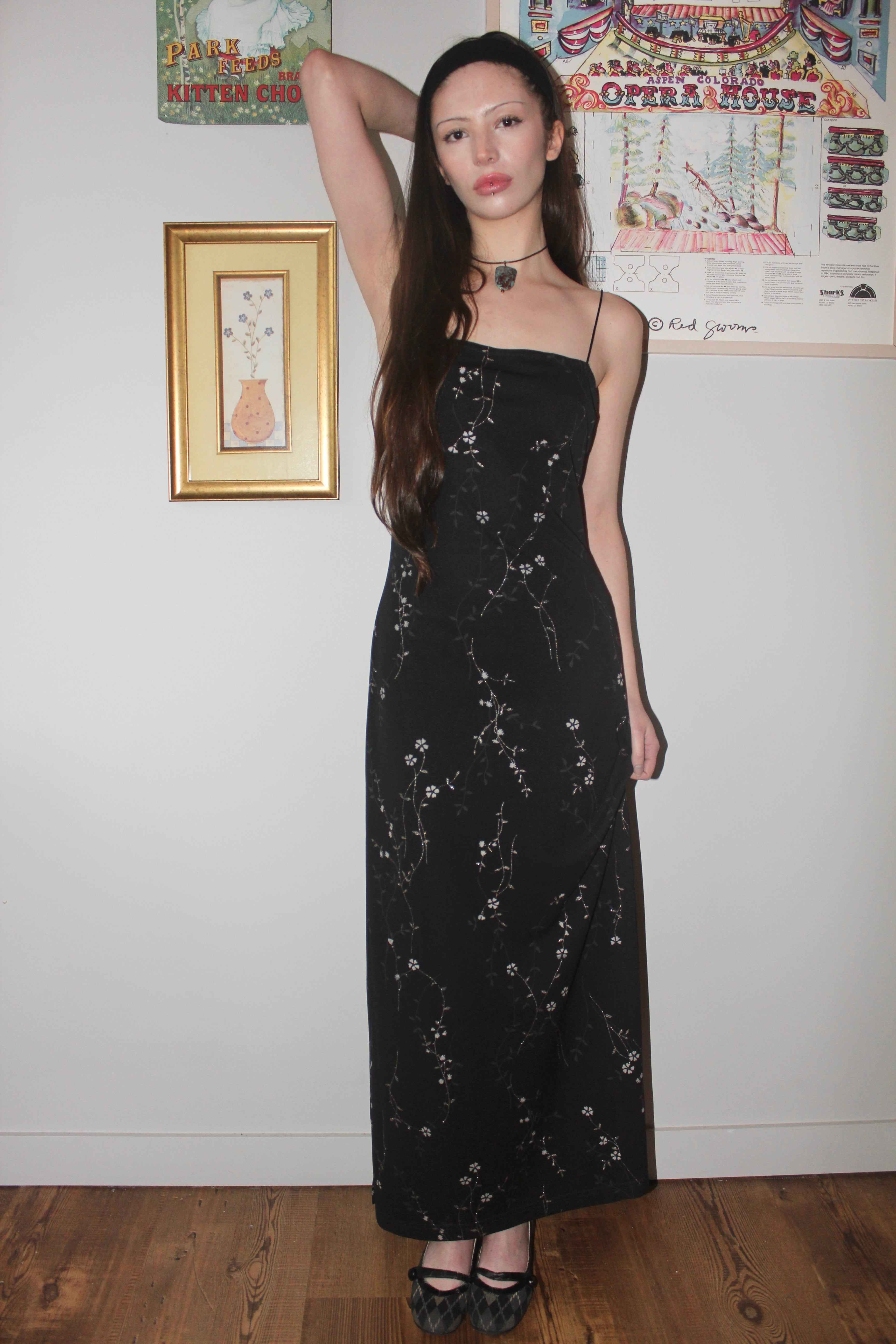Vintage 90s Square Neck Midi Slip Dress (M)