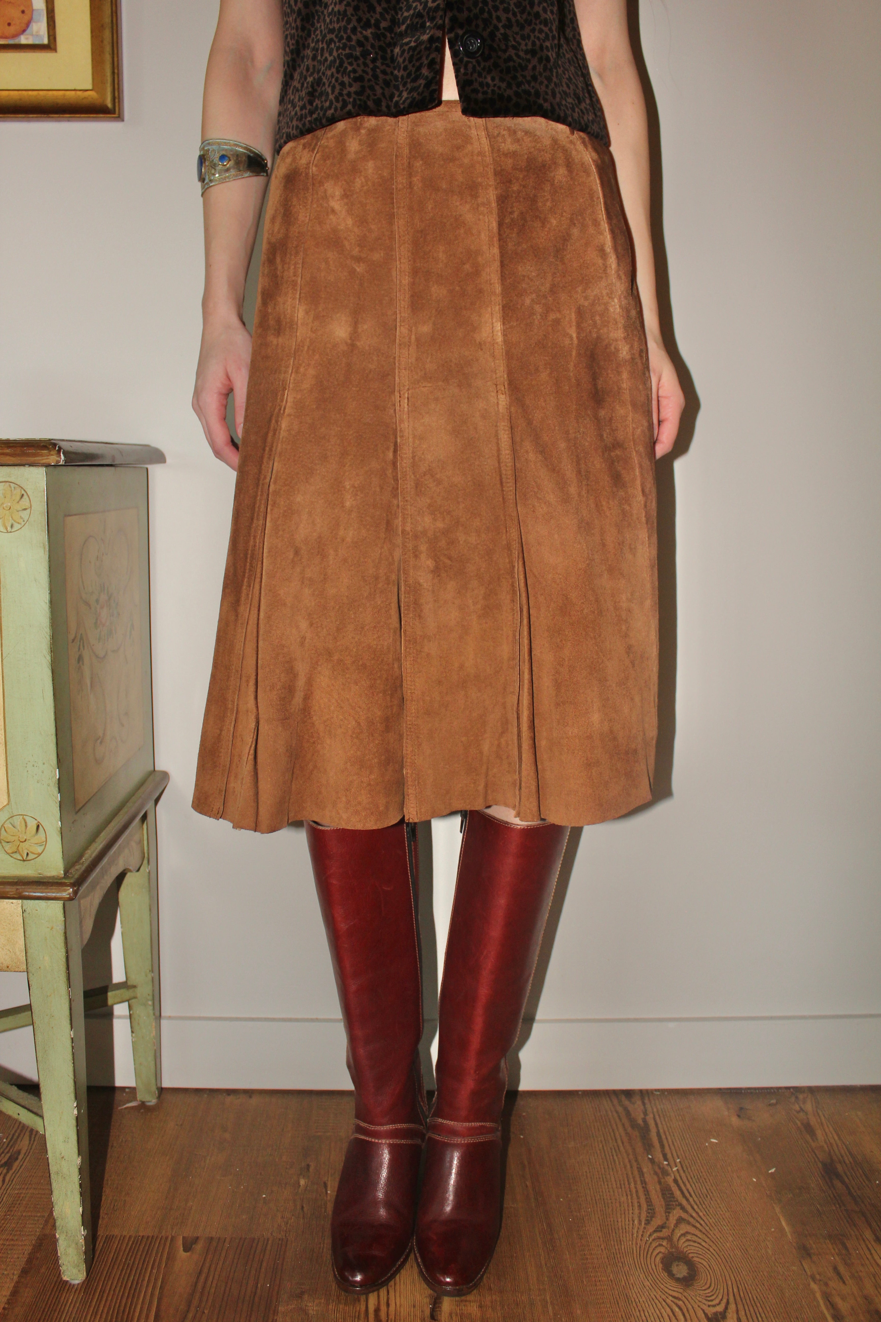 Vintage 80s Leather Midi Skirt (S)