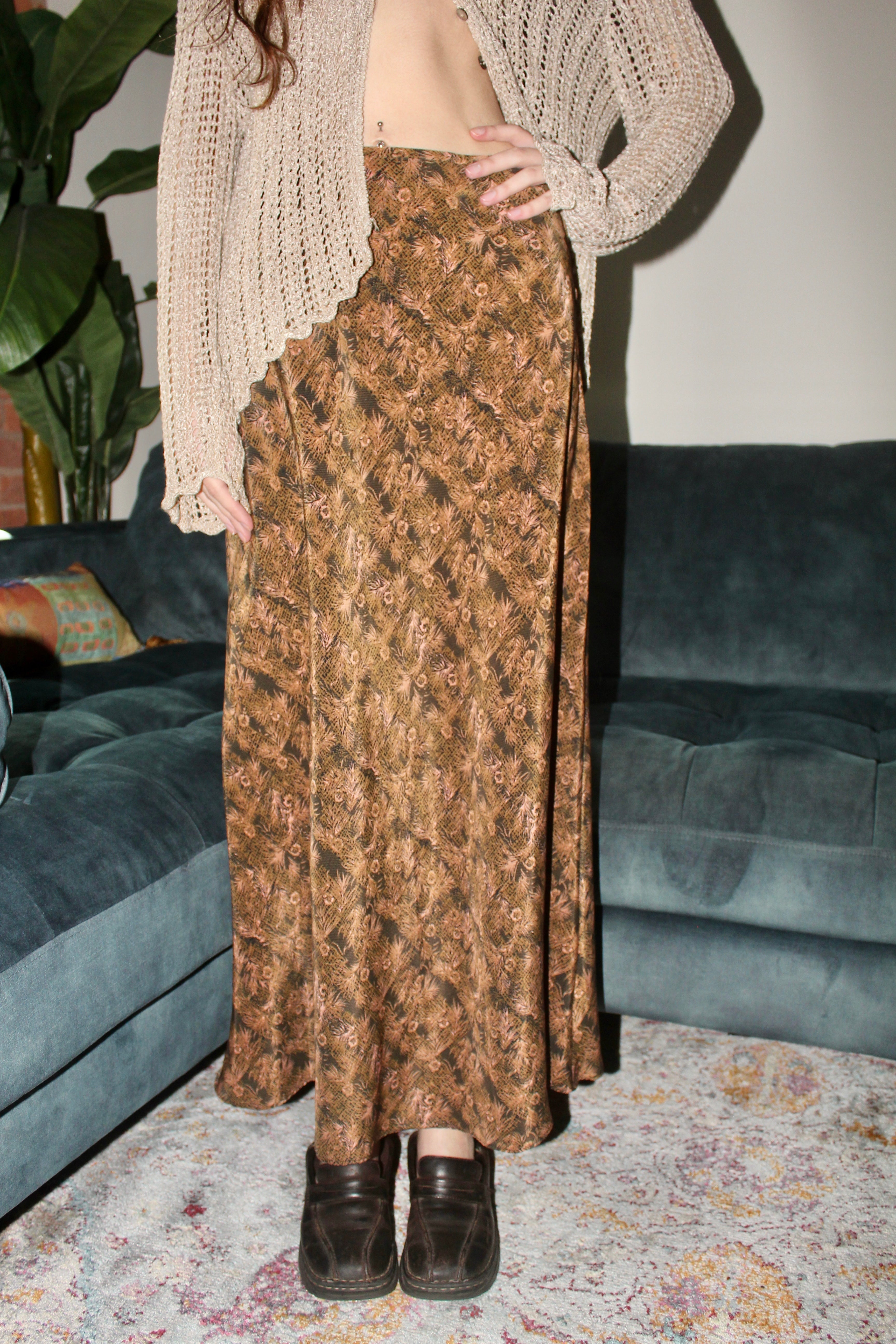 Vintage 90s Fall Button Up Midi Skirt (S)