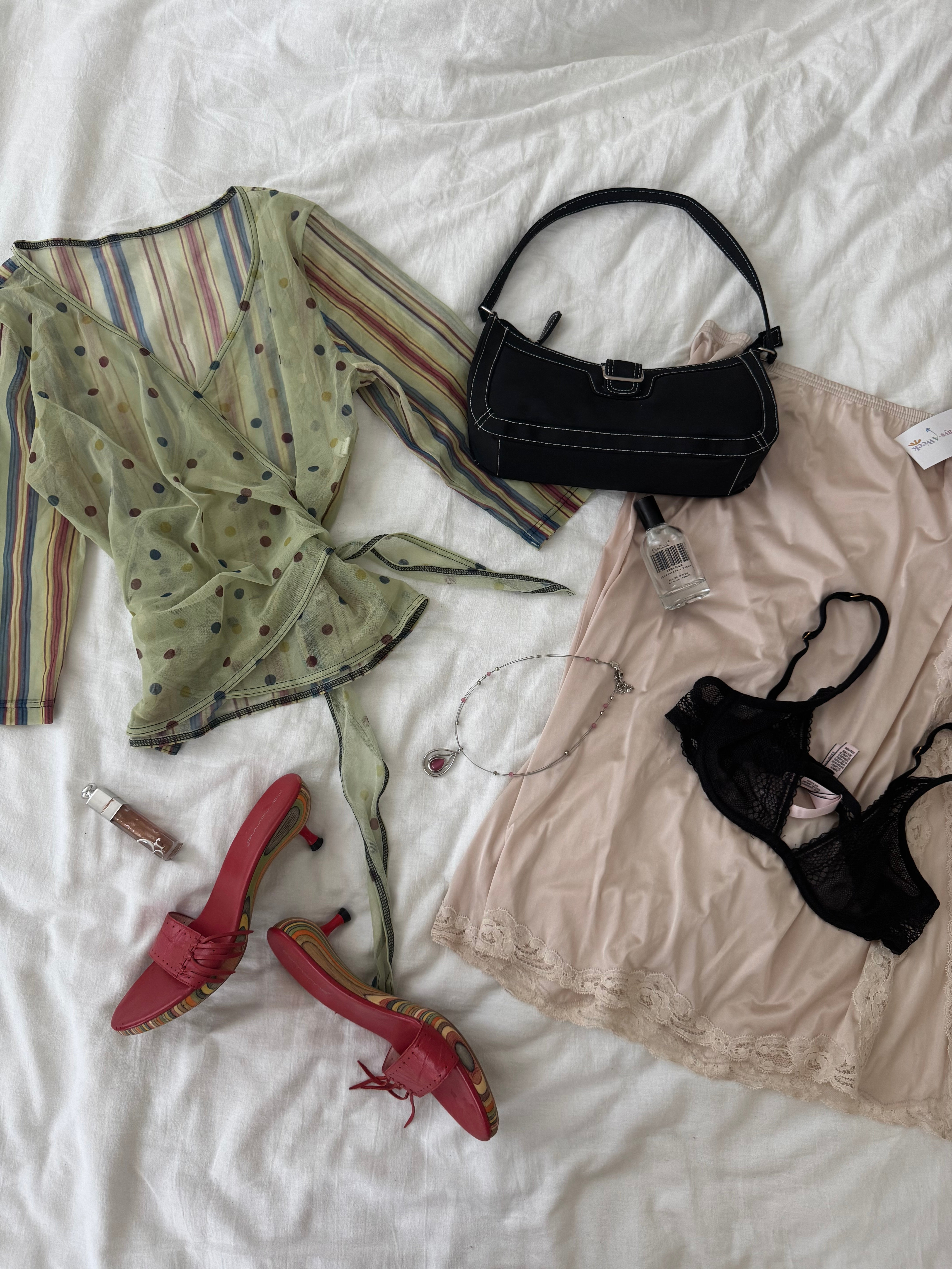 Vintage 90s Mixed Patterned Mesh Wrap Top (S/M)