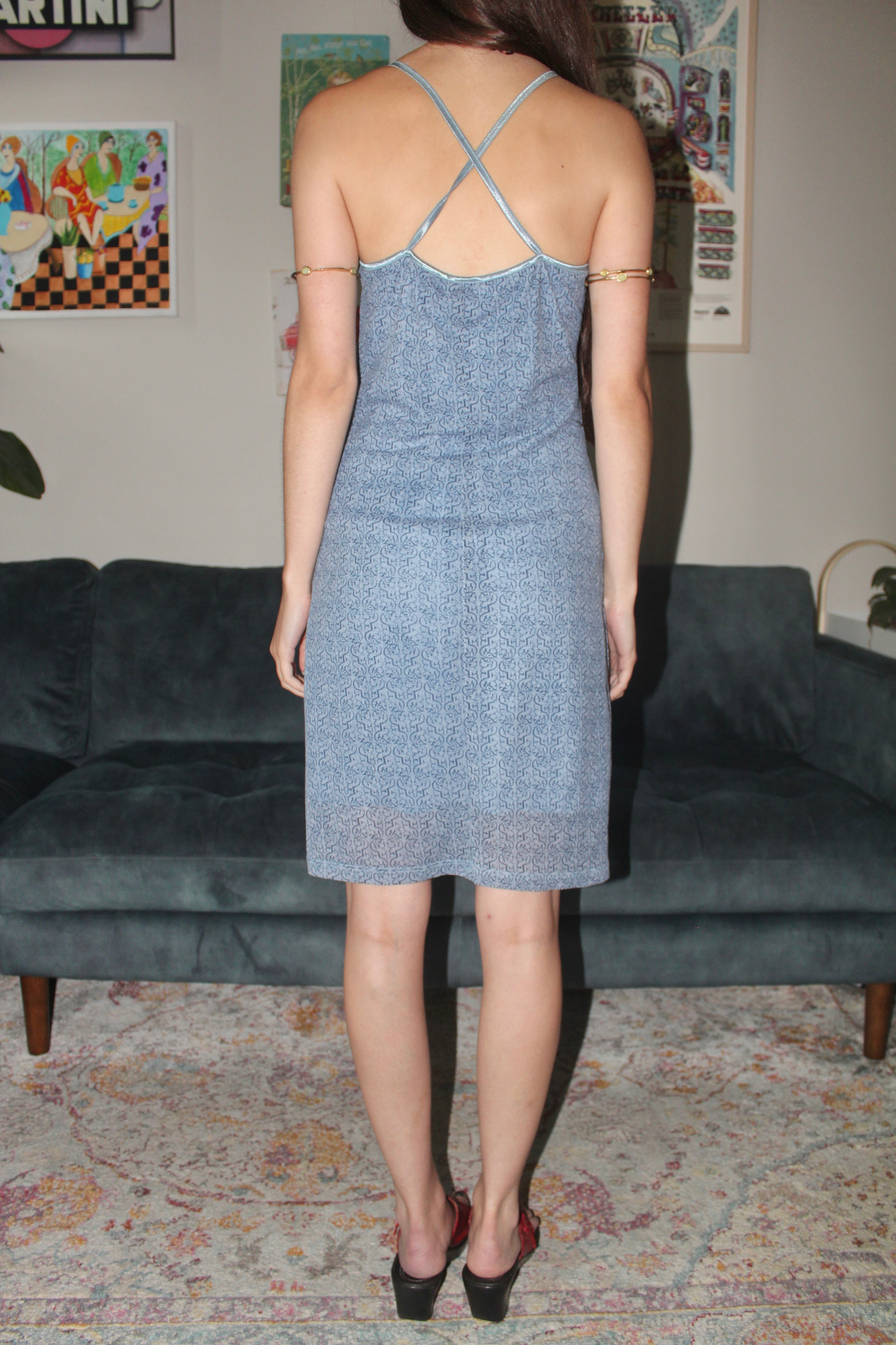 Vintage 90s Floral Criss Cross Back Dress (S/M)