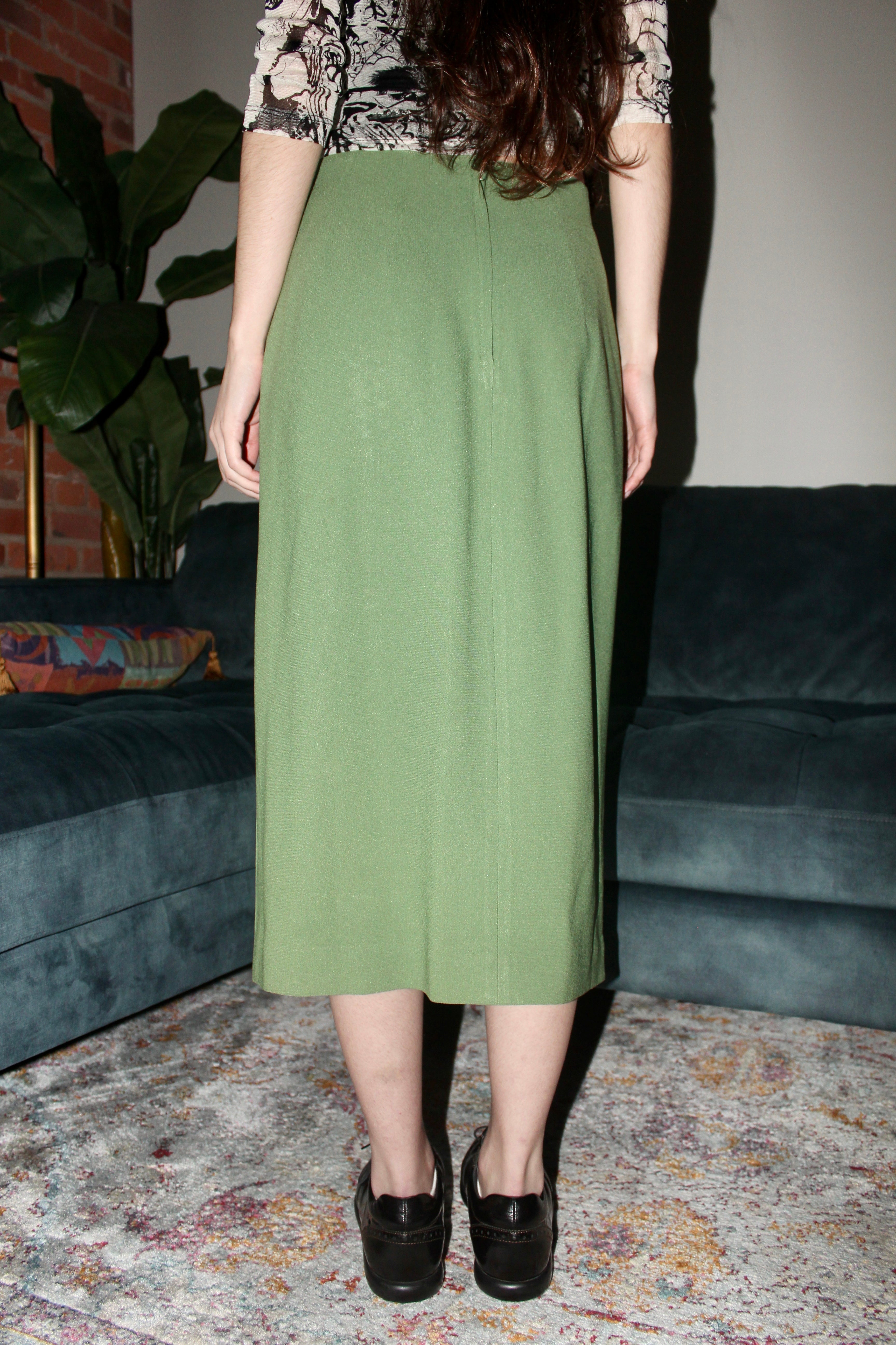 Vintage 90s Avocado Midi Skirt (M)