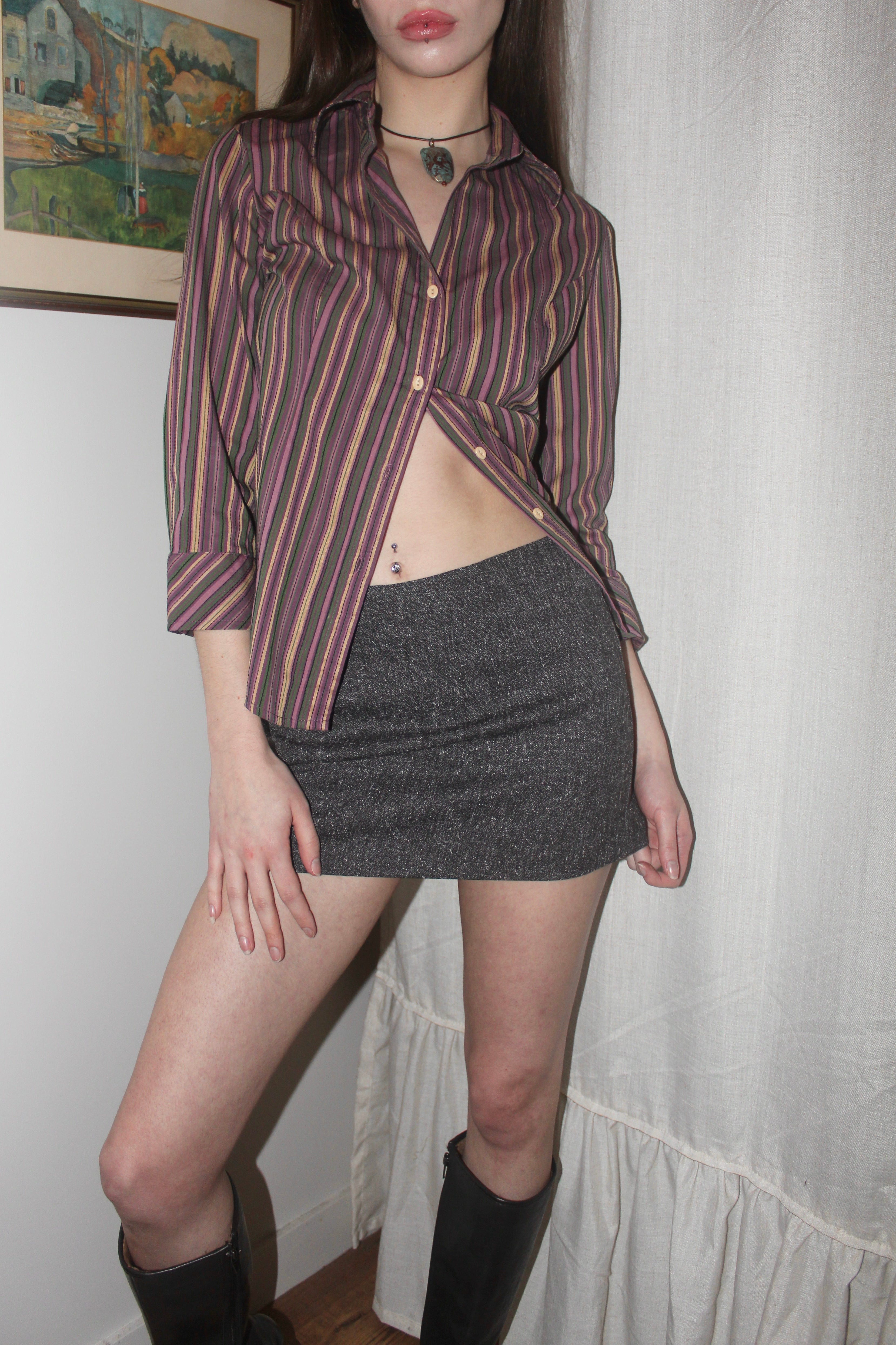 Vintage 90s Retro Striped Fitted Button Up (S)