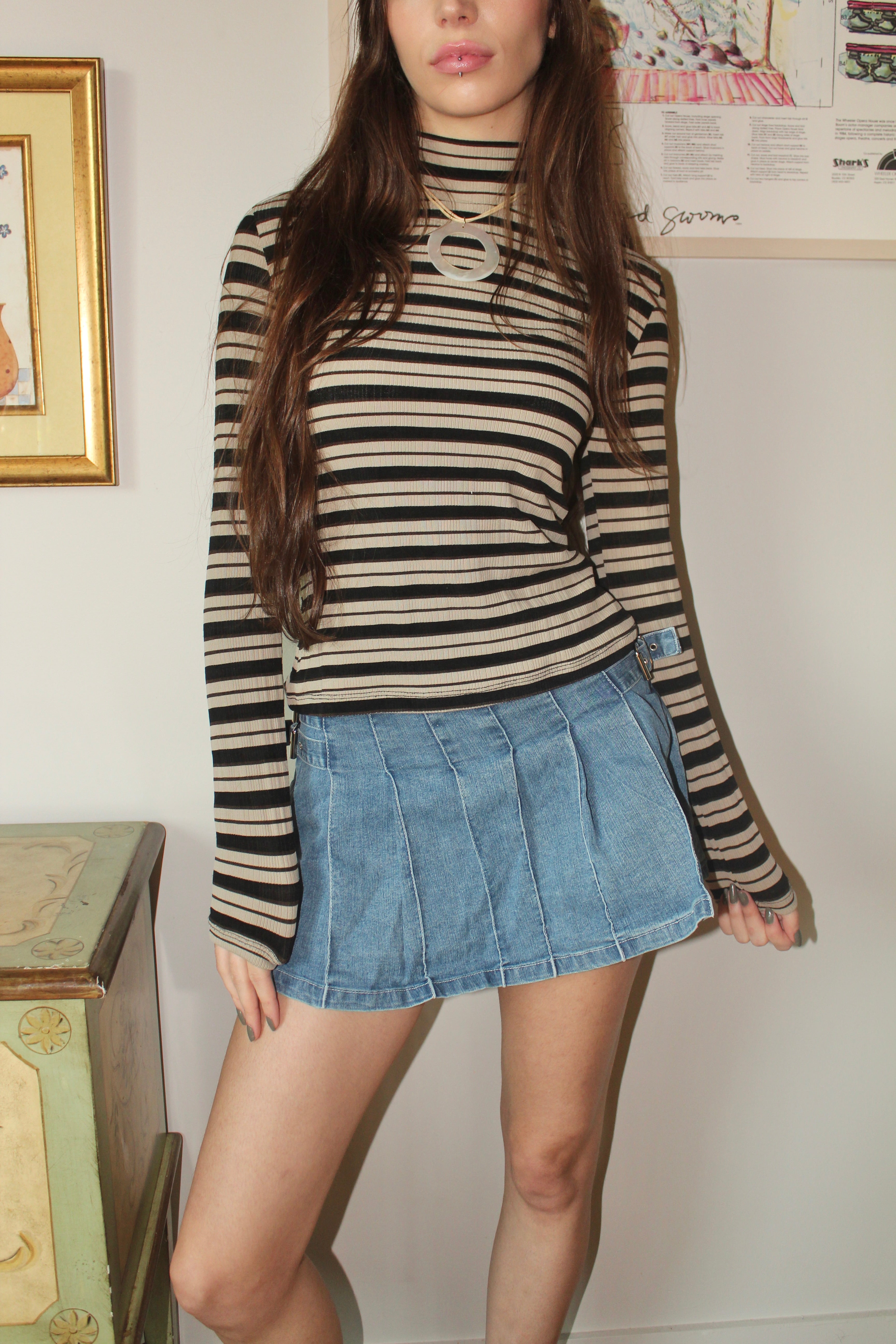 Vintage 90s Striped Mock Neck (S)