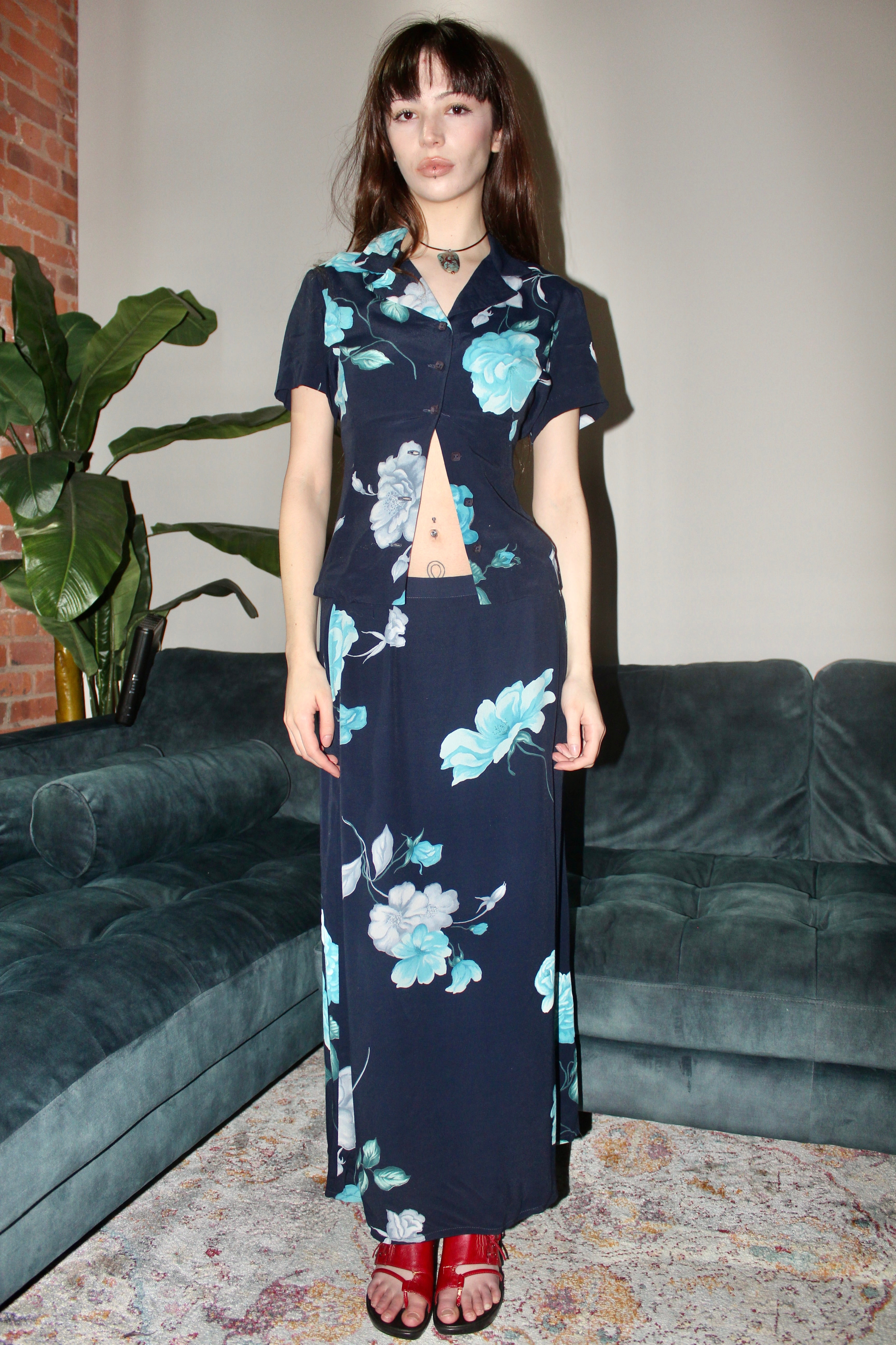 Vintage 90s Short Sleeve Floral Twin Set (S/M)