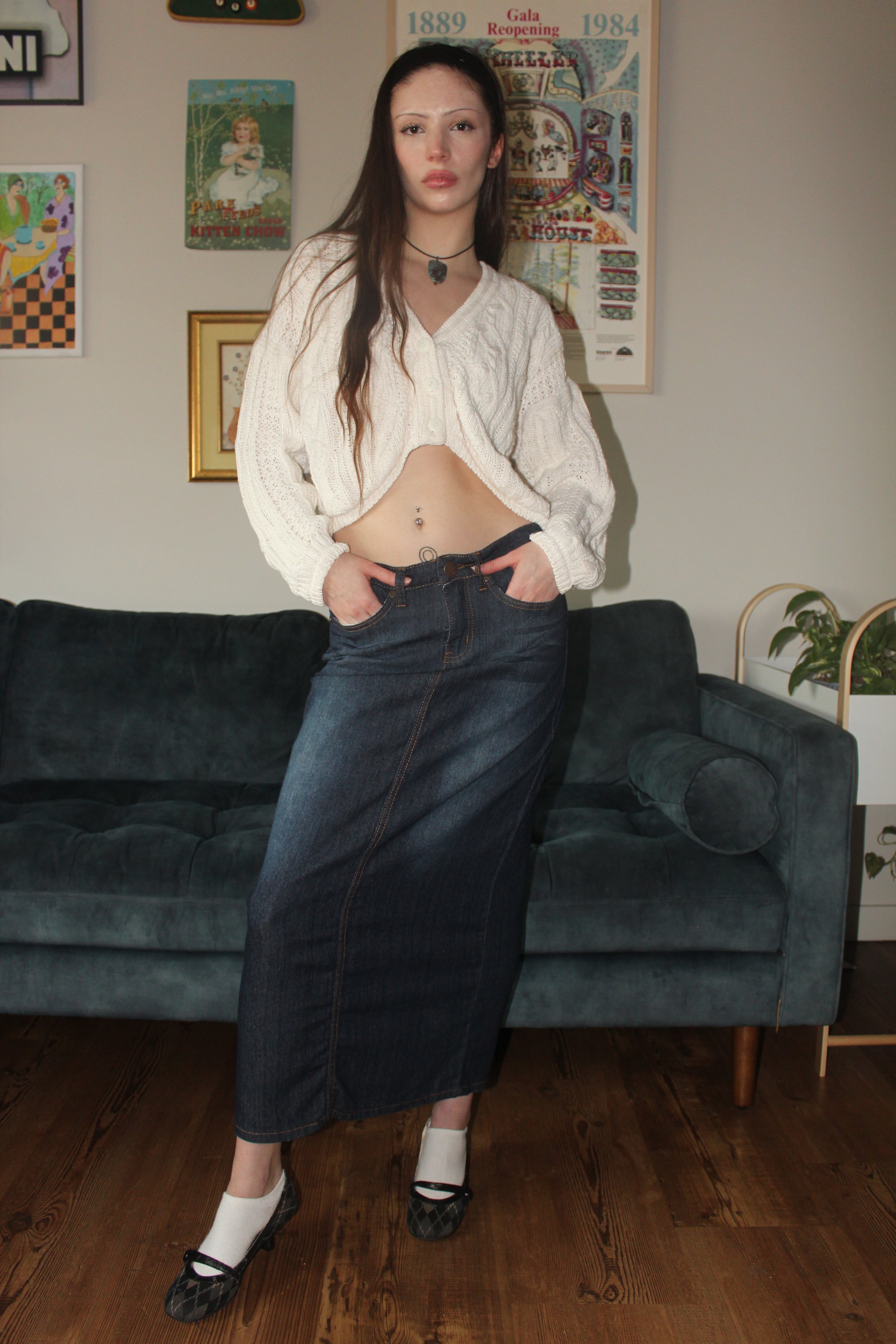 Vintage 90s Denim Maxi Skirt (M)
